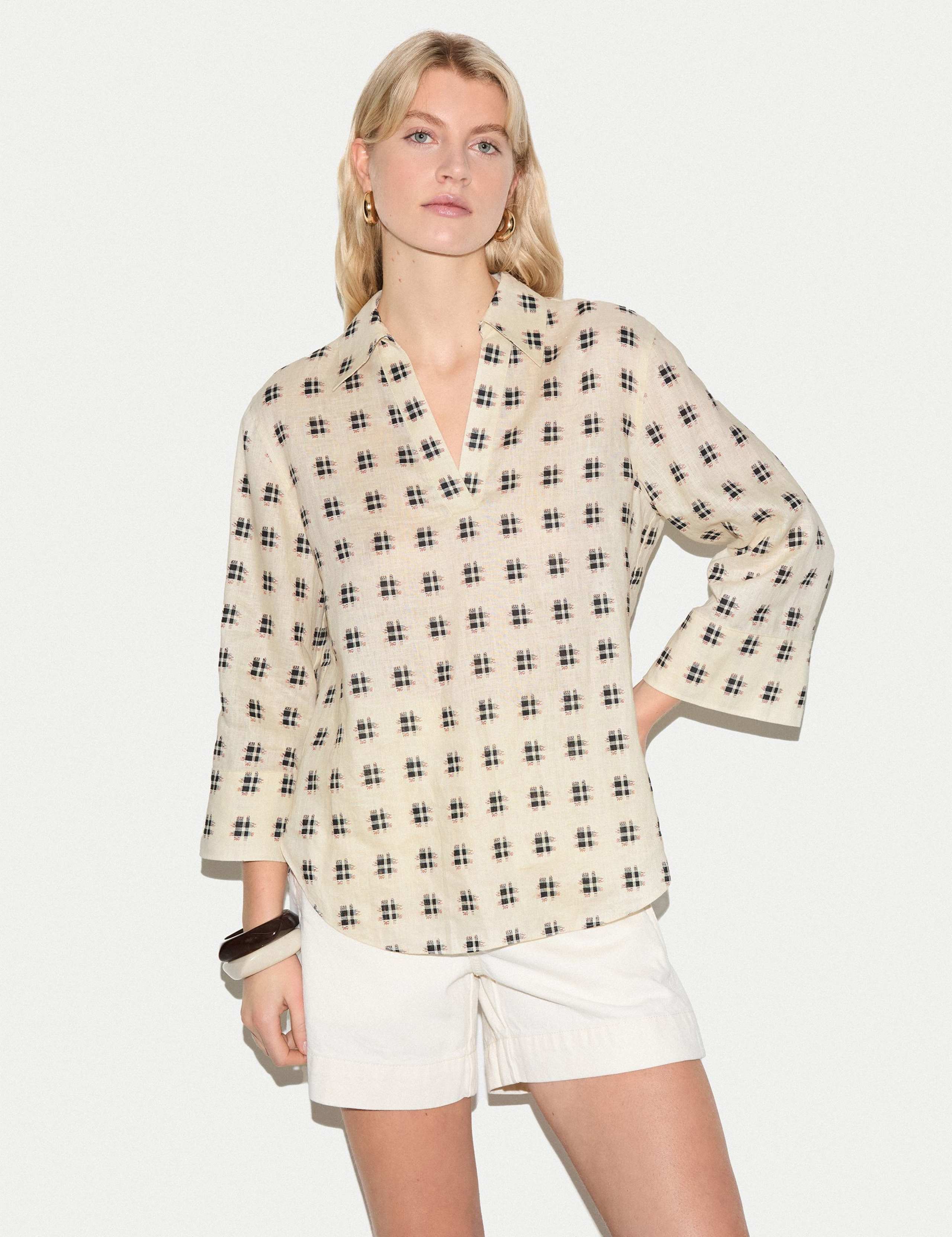 Pure Linen Geometric Checked Tunic