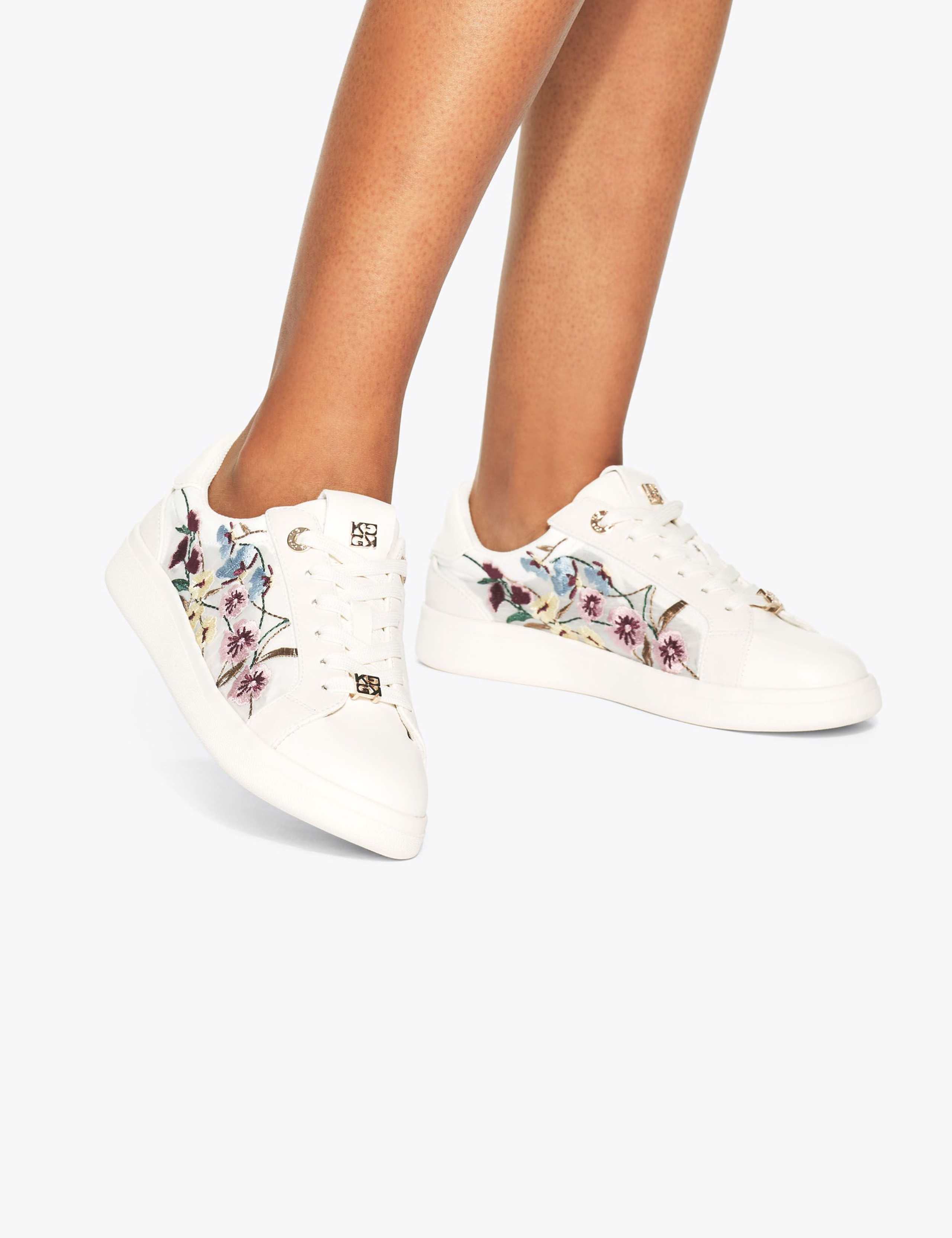 Leather Floral Embroidered Trainers
