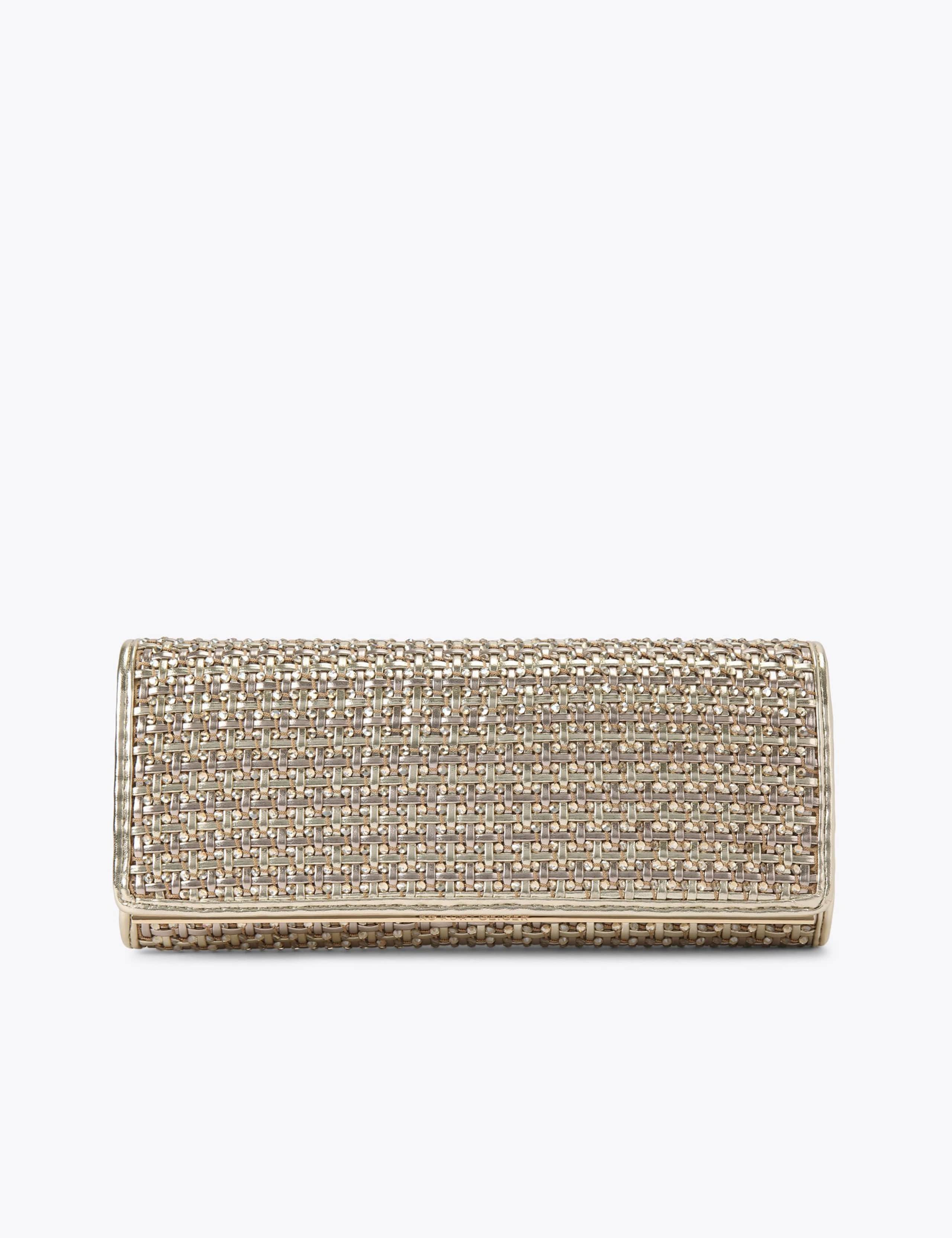 Faux Leather Woven Metallic Clutch Bag