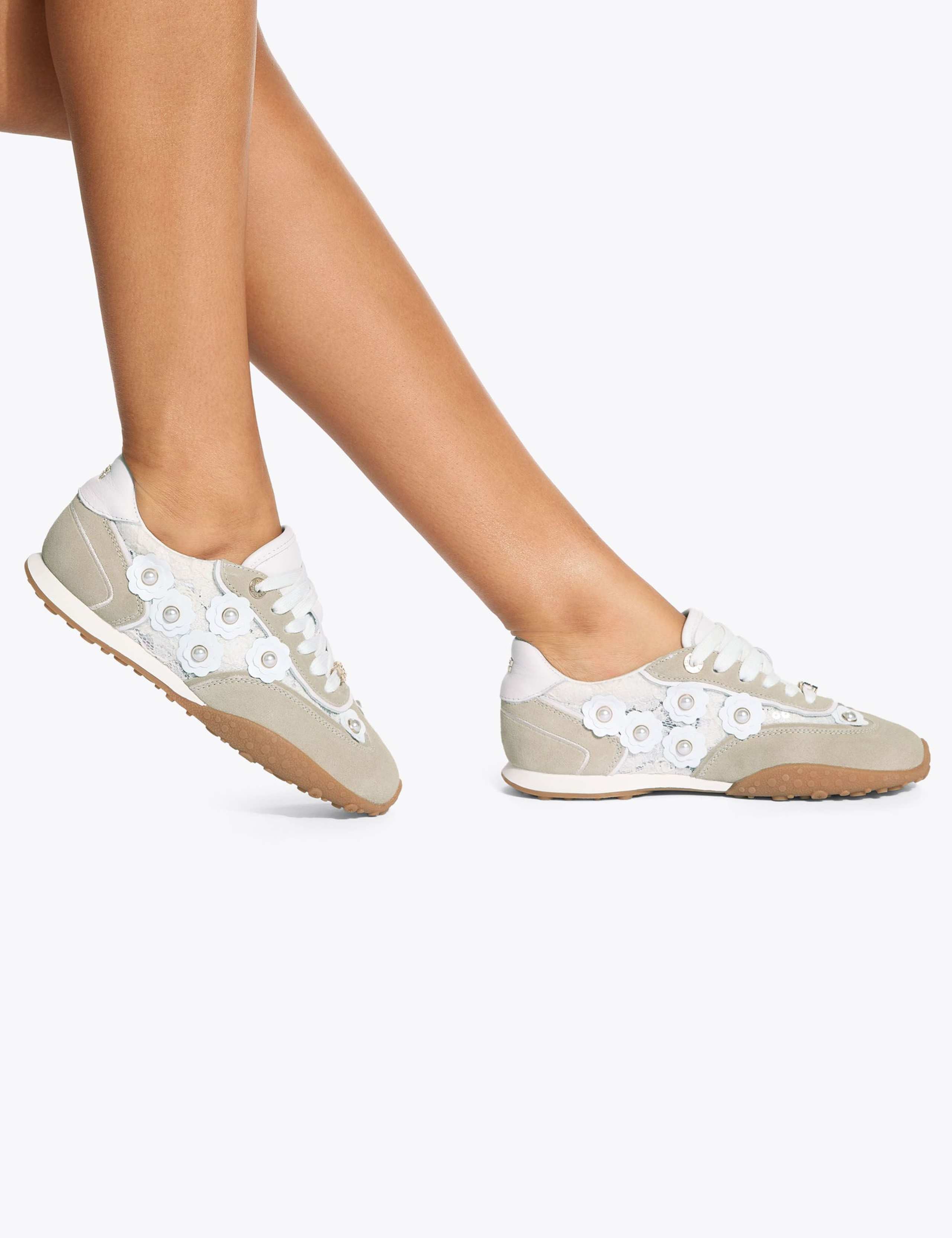 Suede Lace Up Floral Trainers