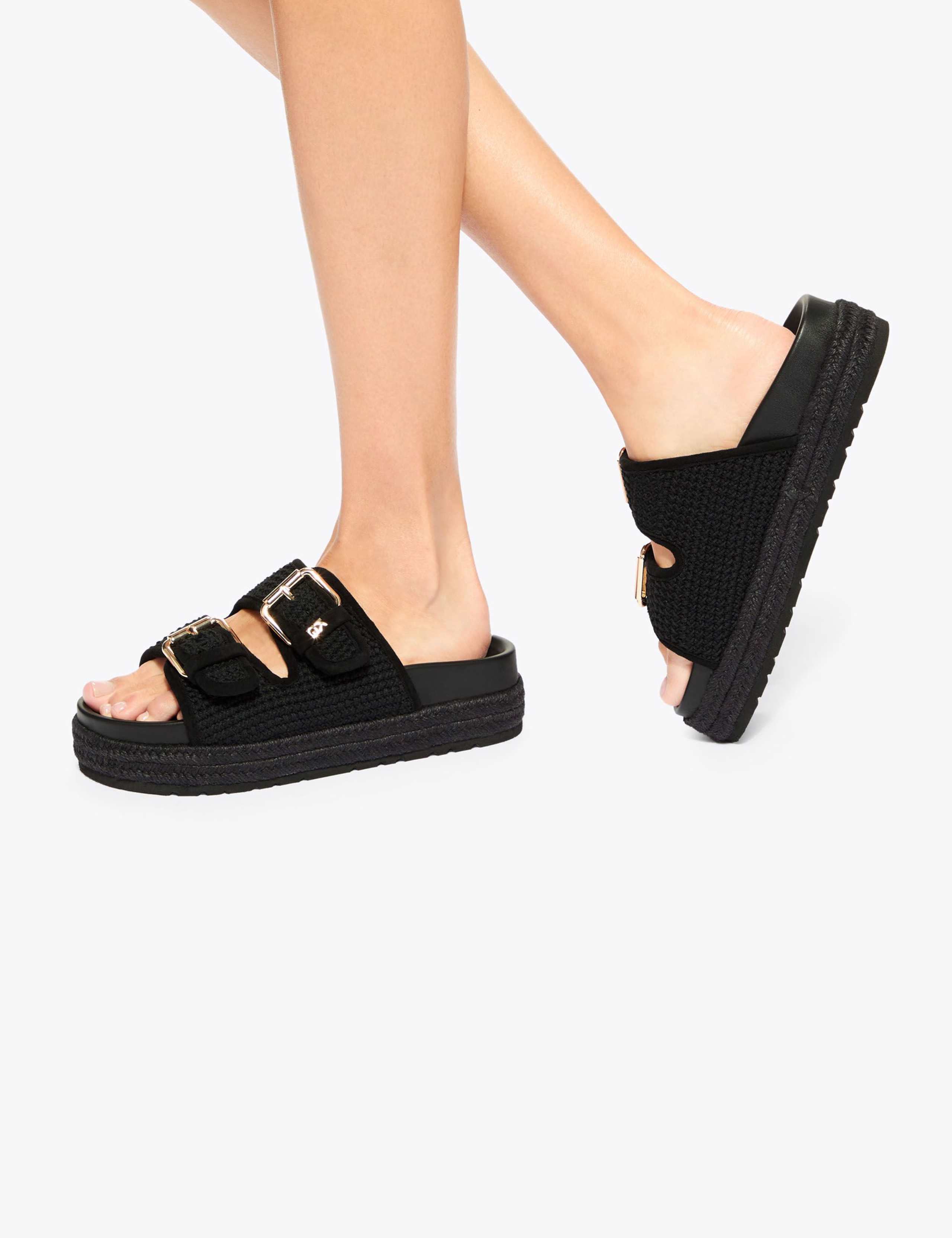 Textured Buckle Flat Sandals