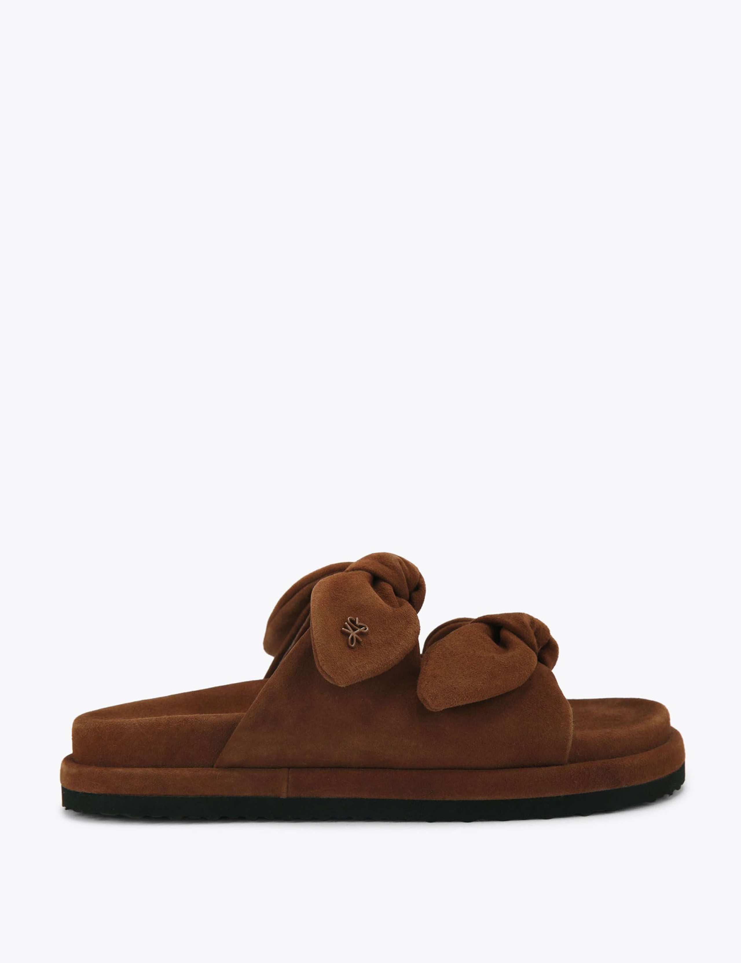 Suede Bow Flat Sliders