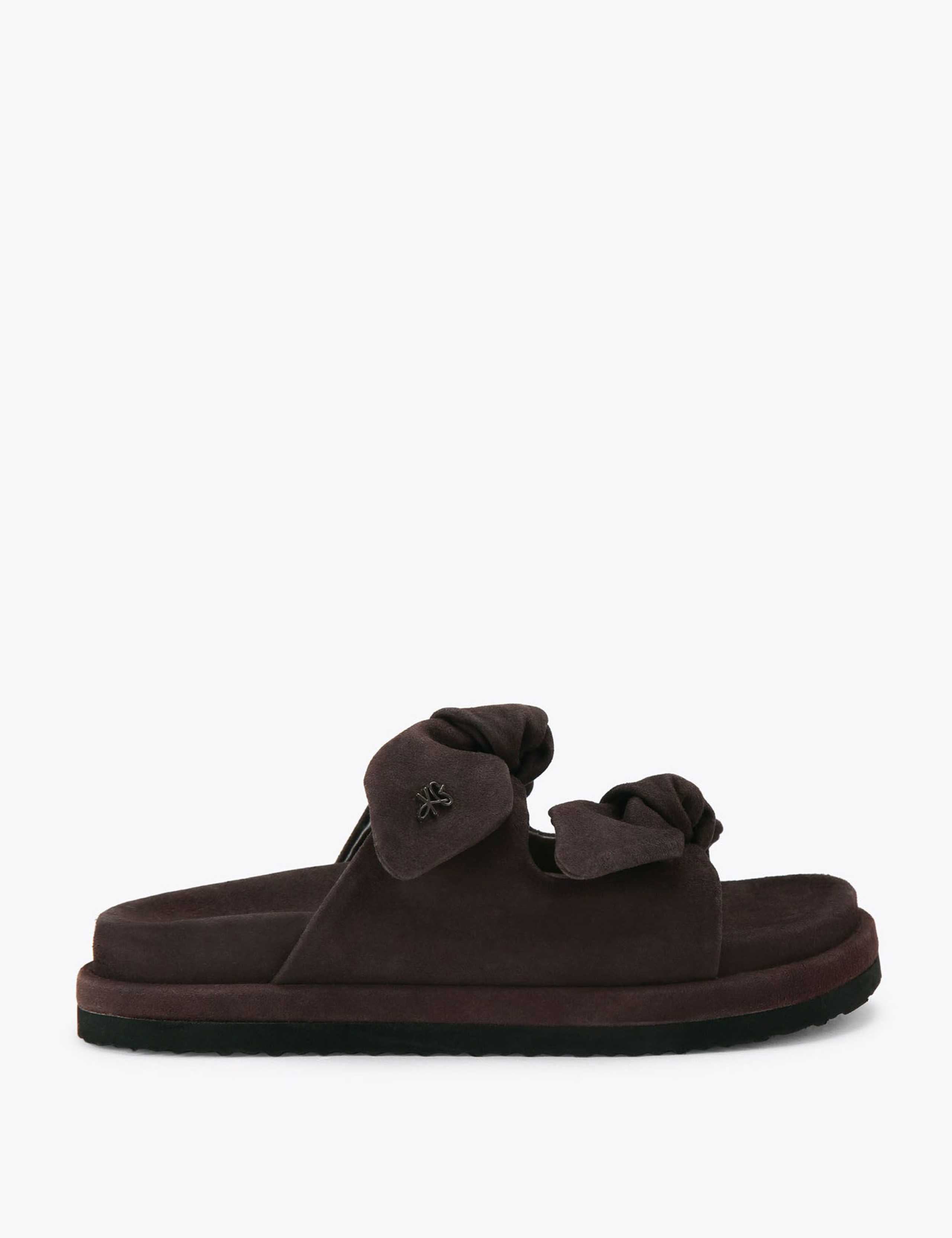 Suede Bow Flat Sliders