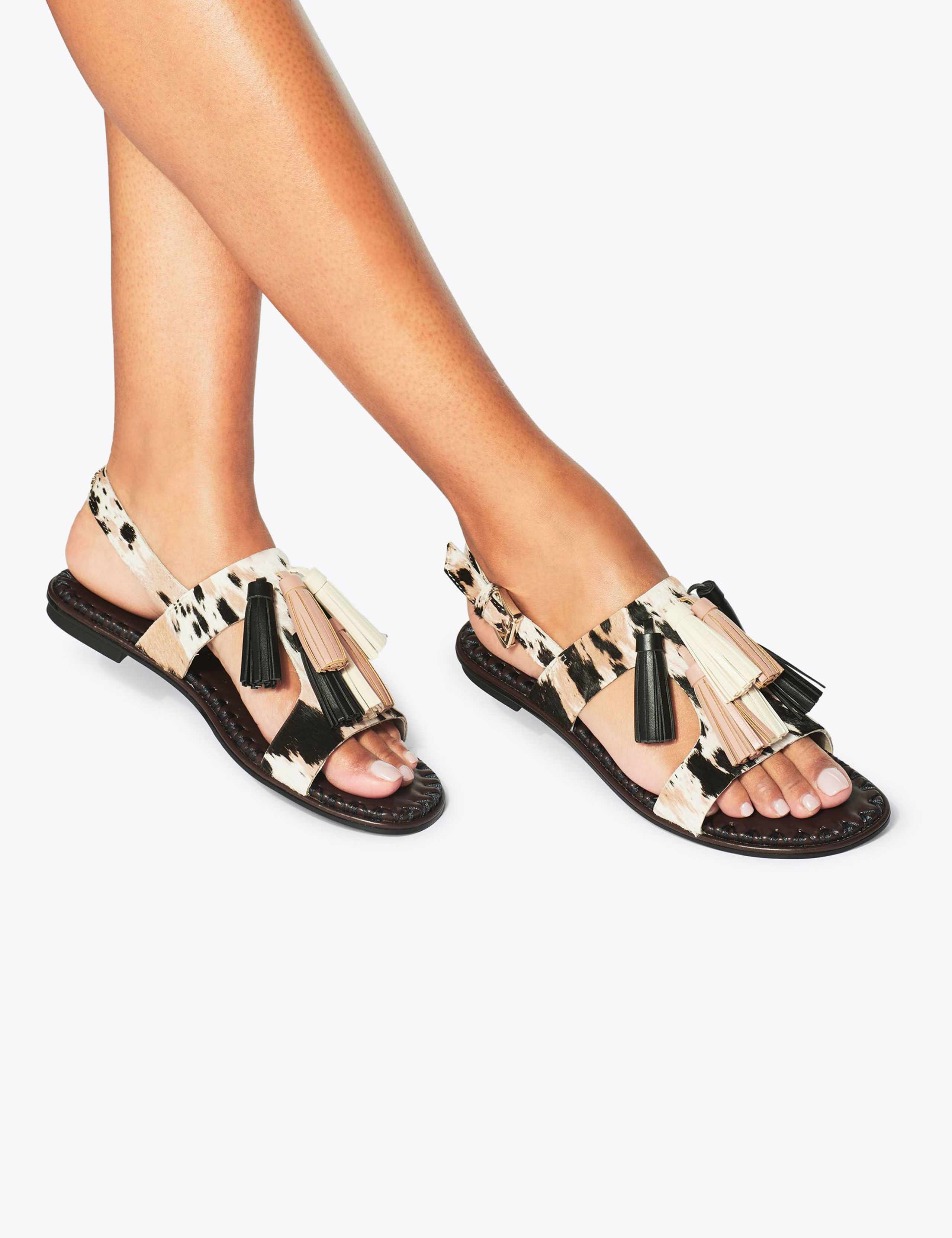 Leather Tassel Ankle Strap Flat Sandals