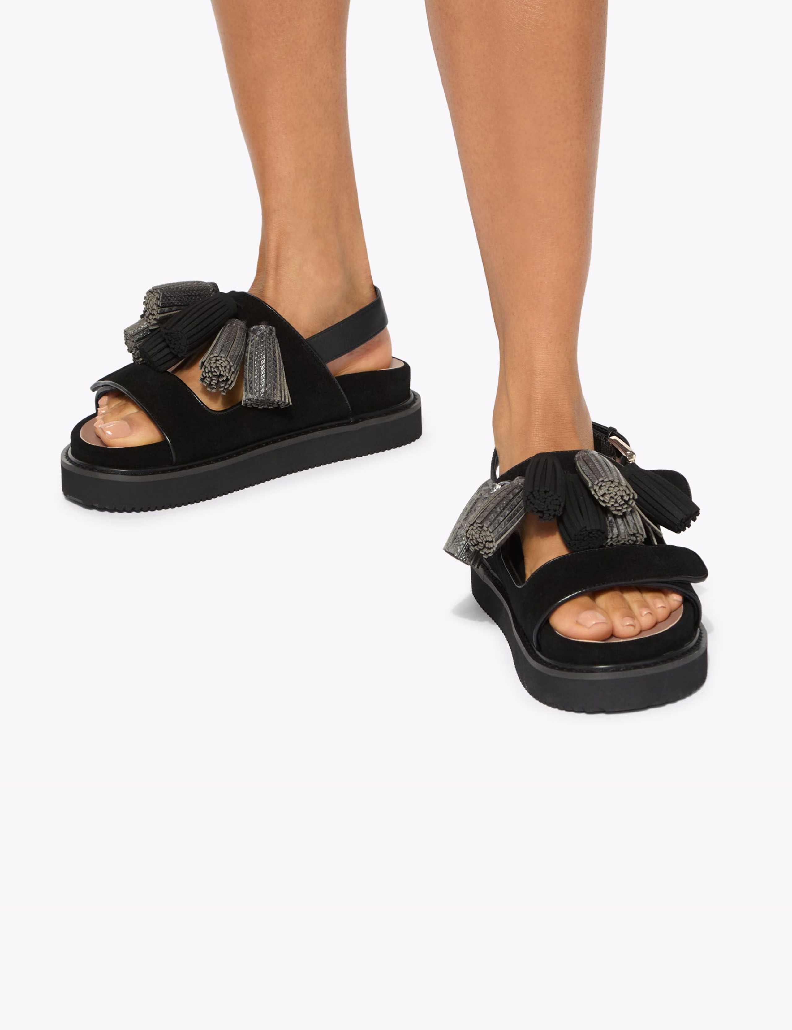 Suede Tassel Ankle Strap Flat Sandals