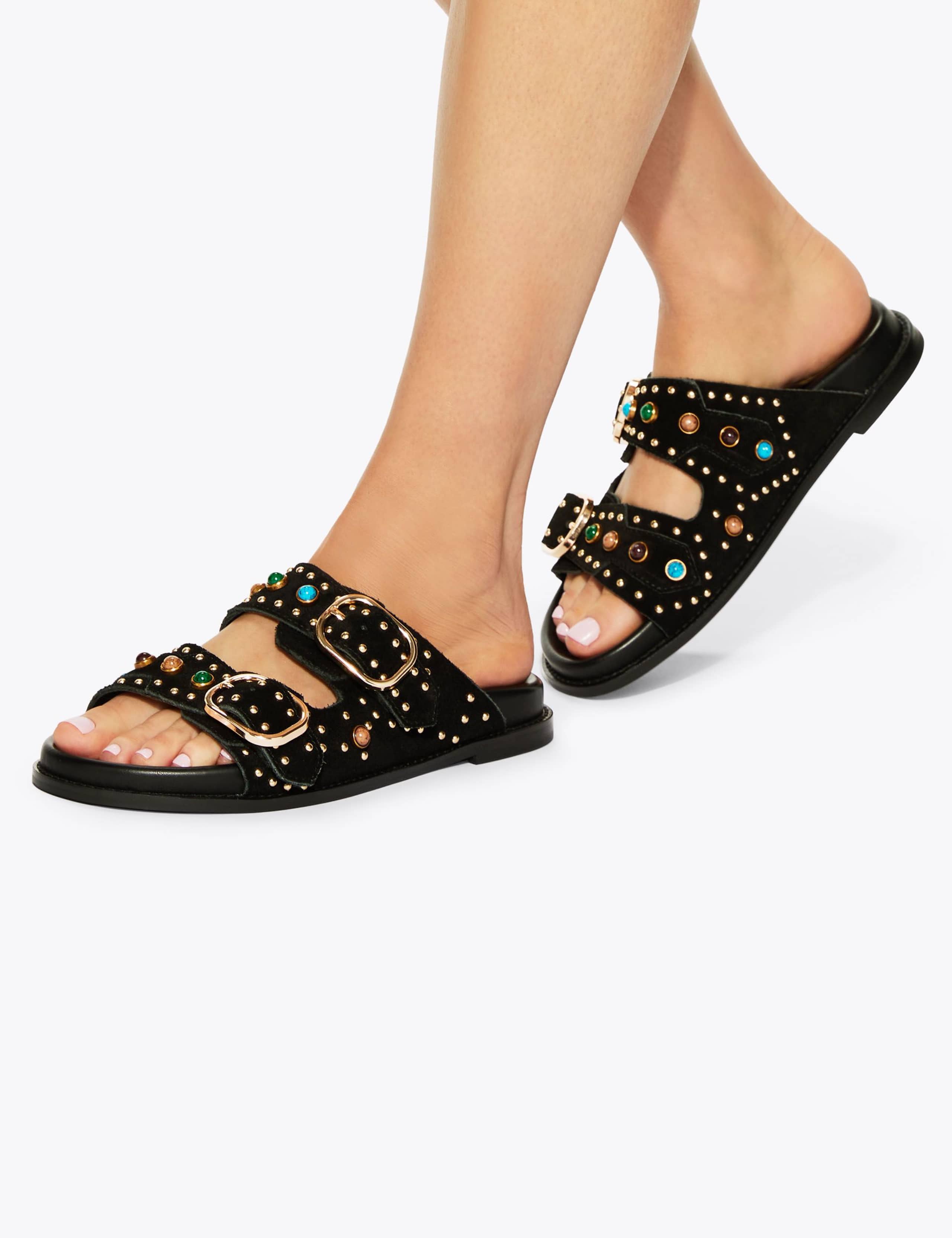 Suede Embellished Flat Sandals