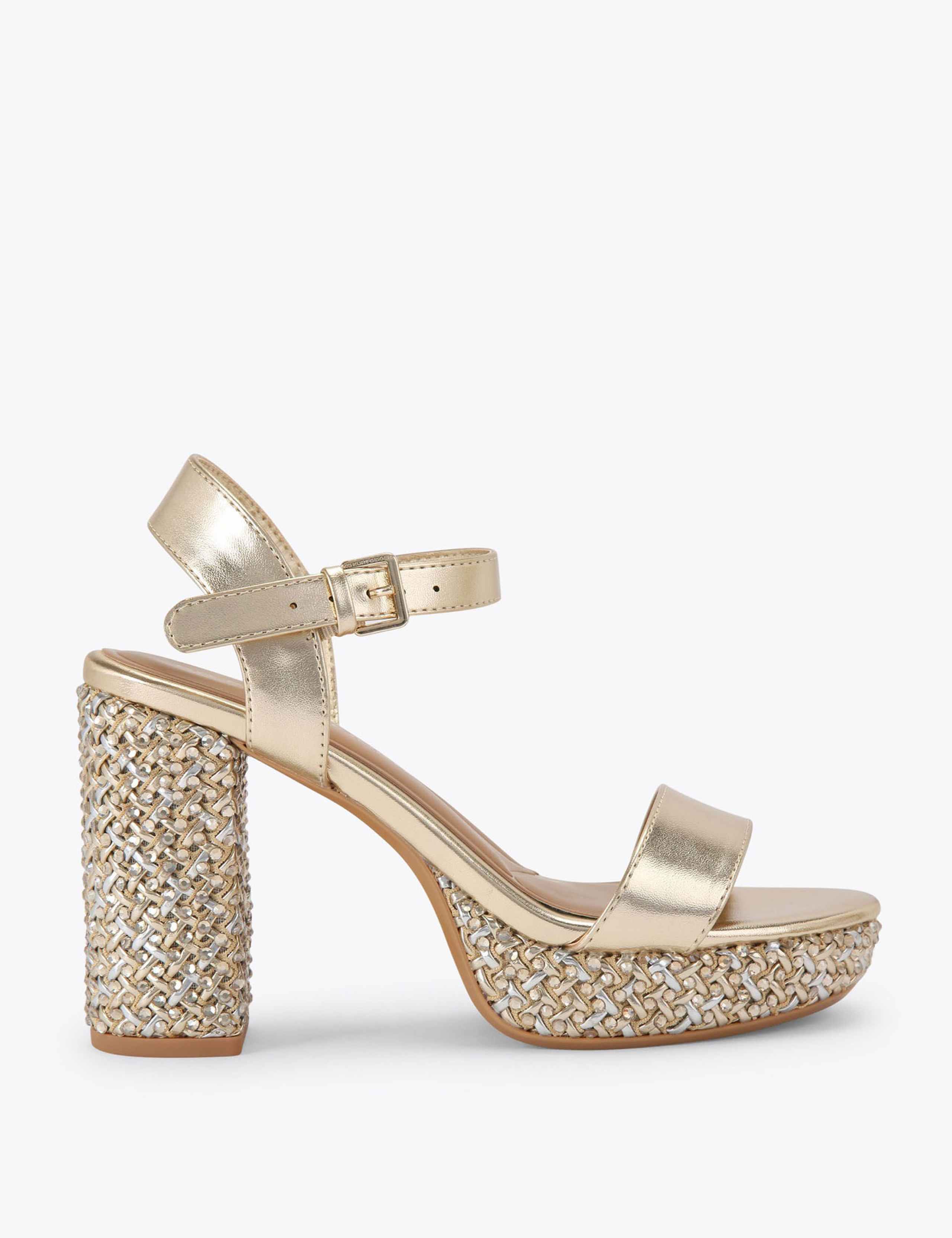 Metallic Block Heel Sandals