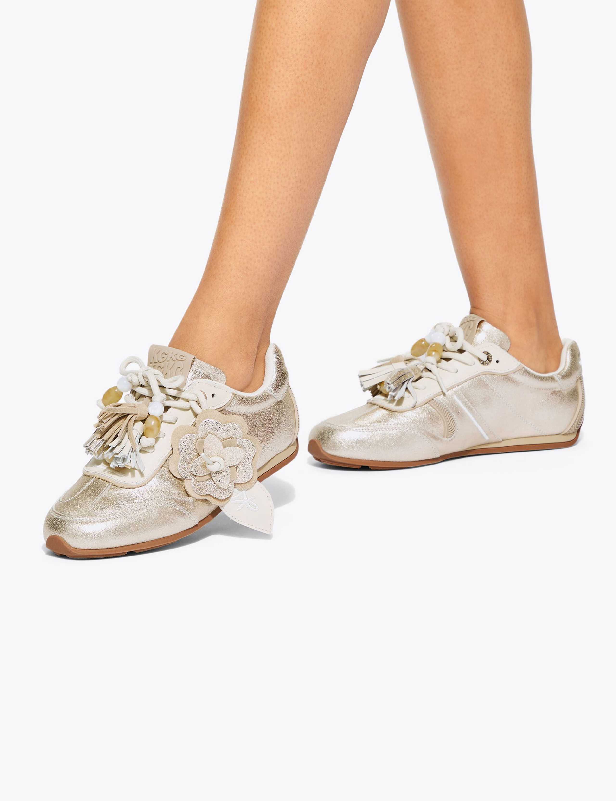 Leather Animal Print Tassel Charm Trainers