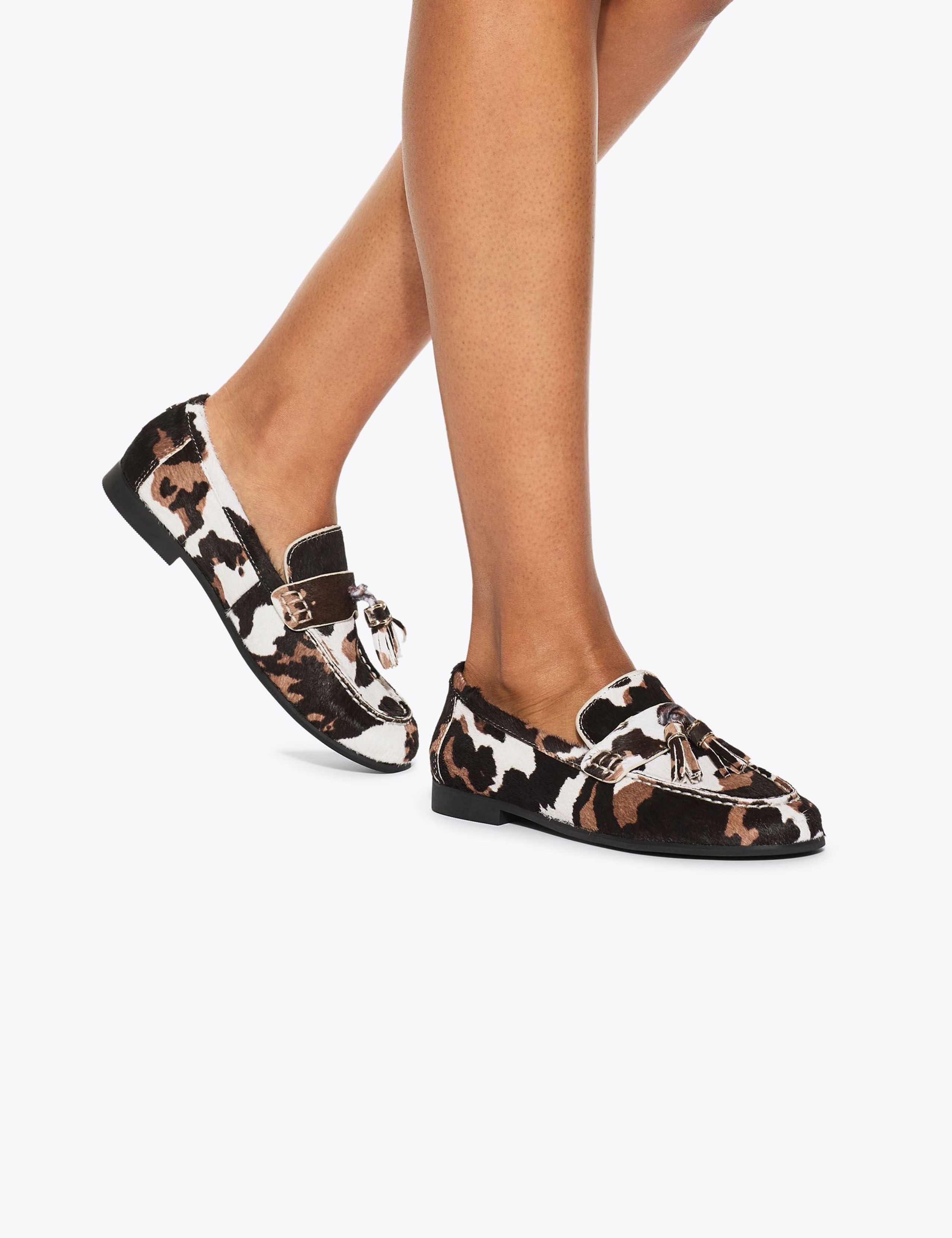 Leather Cow Print Tassel Loafers
