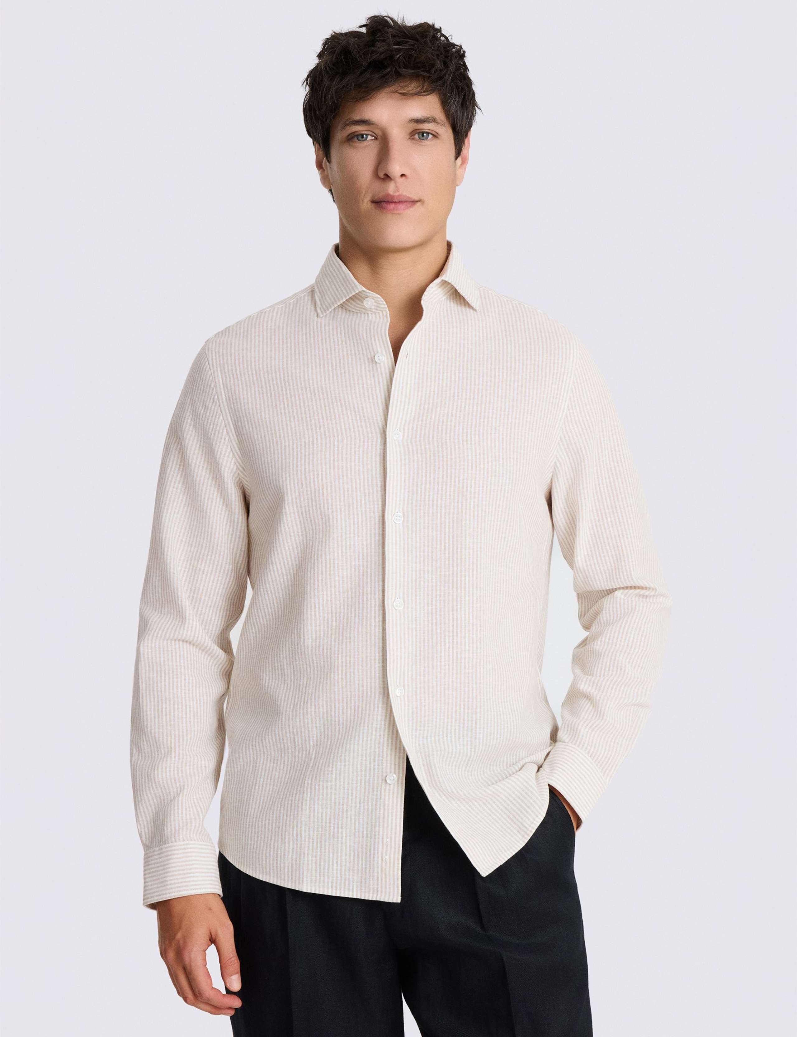 Cotton Linen Blend Striped Shirt