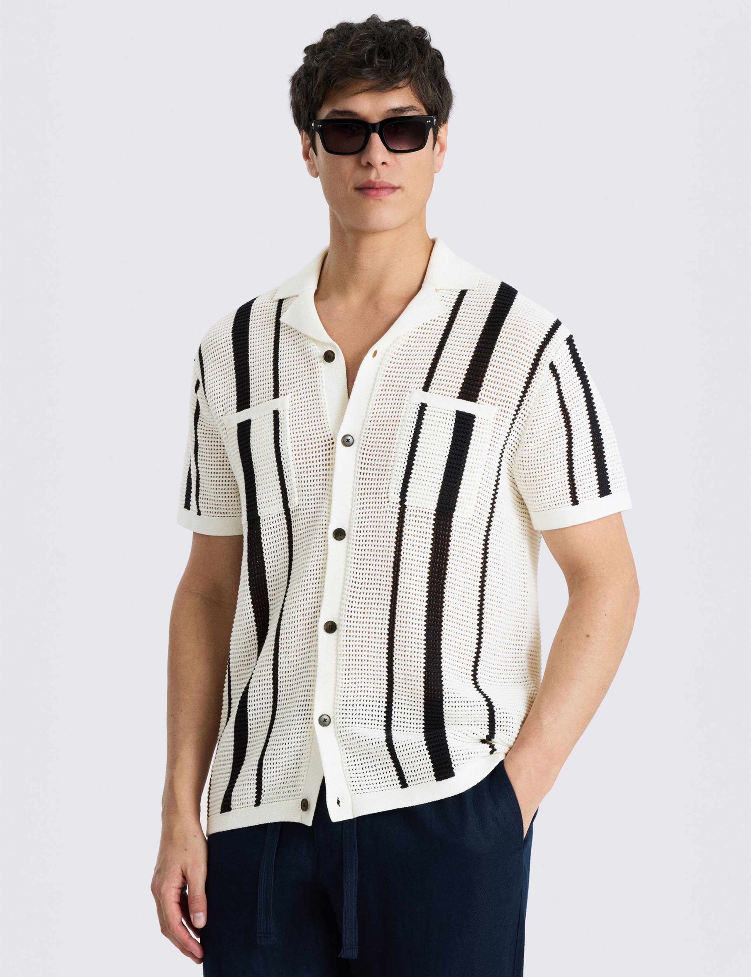 Pure Cotton Striped Knitted Shirt