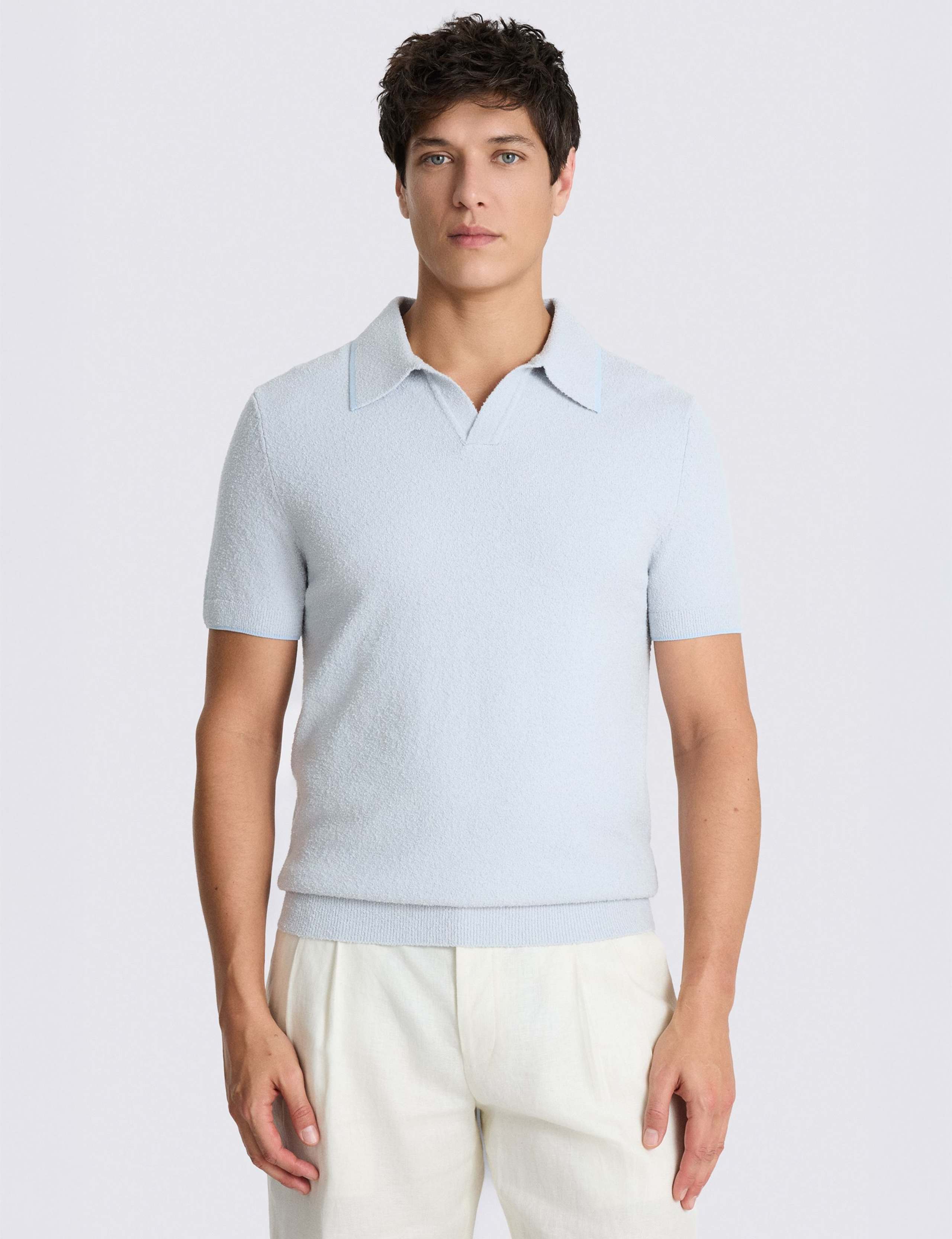 Cotton Rich Bouclé Knitted Polo Shirt