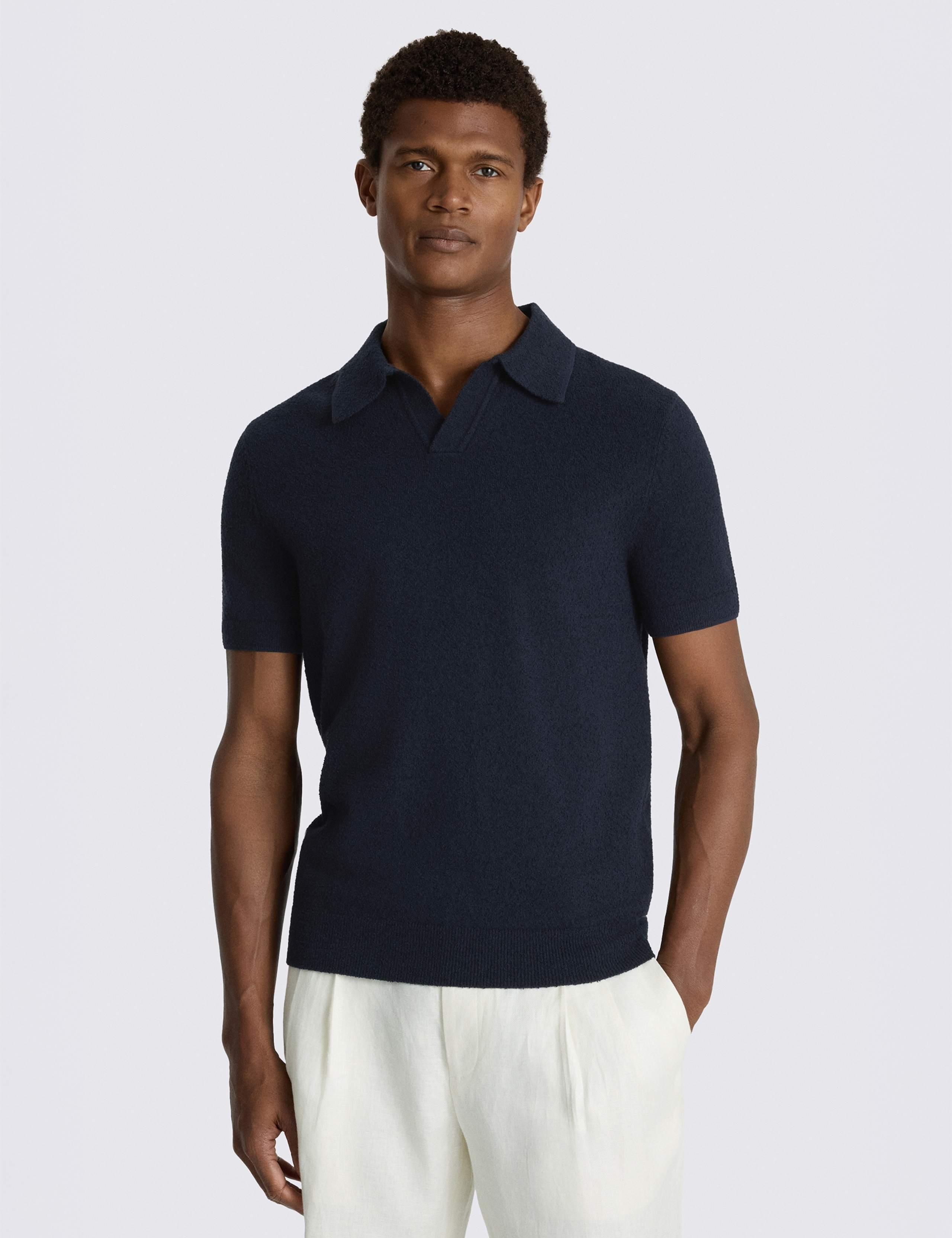 Cotton Rich Bouclé Knitted Polo Shirt