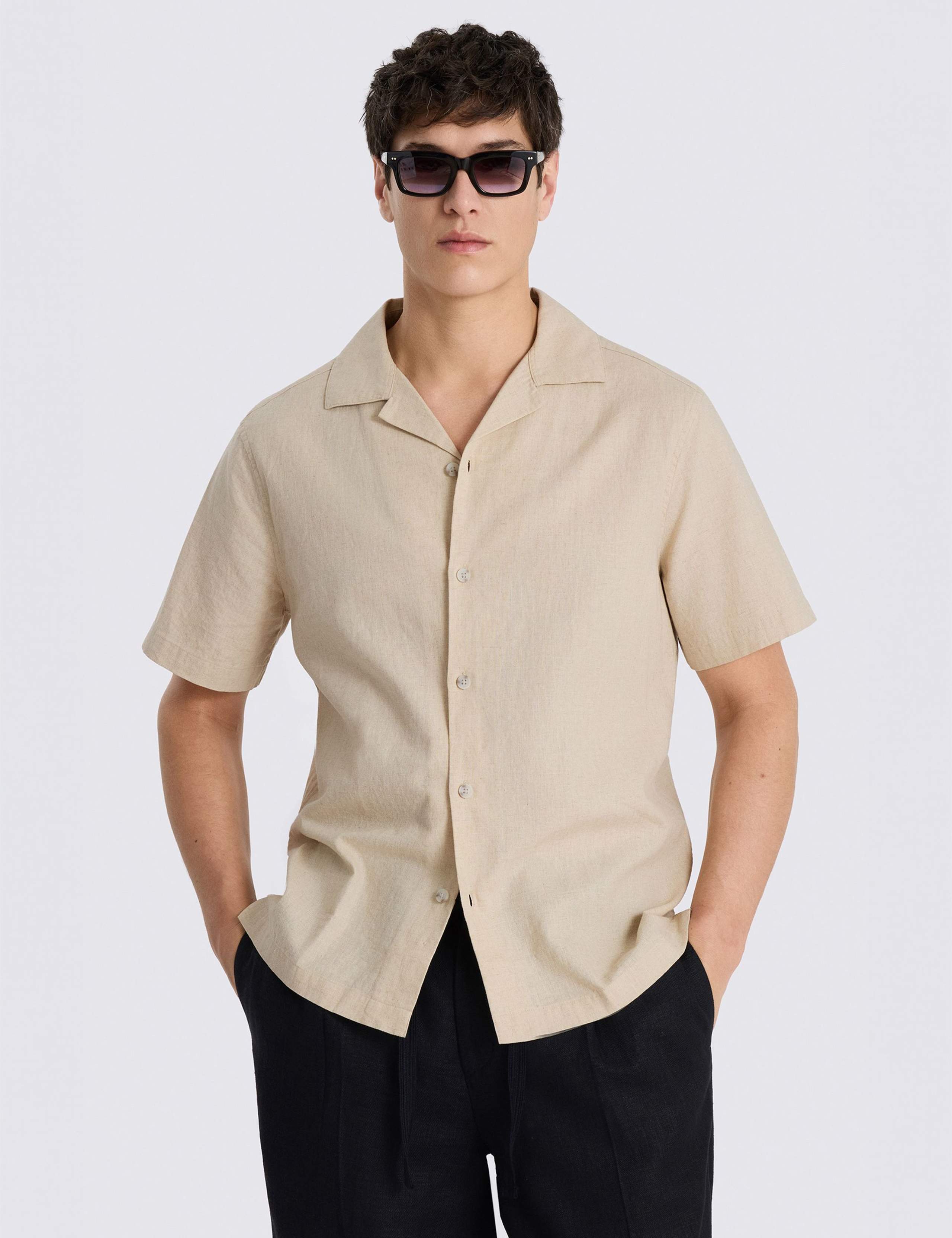Cotton Linen Blend Short Sleeve Shirt