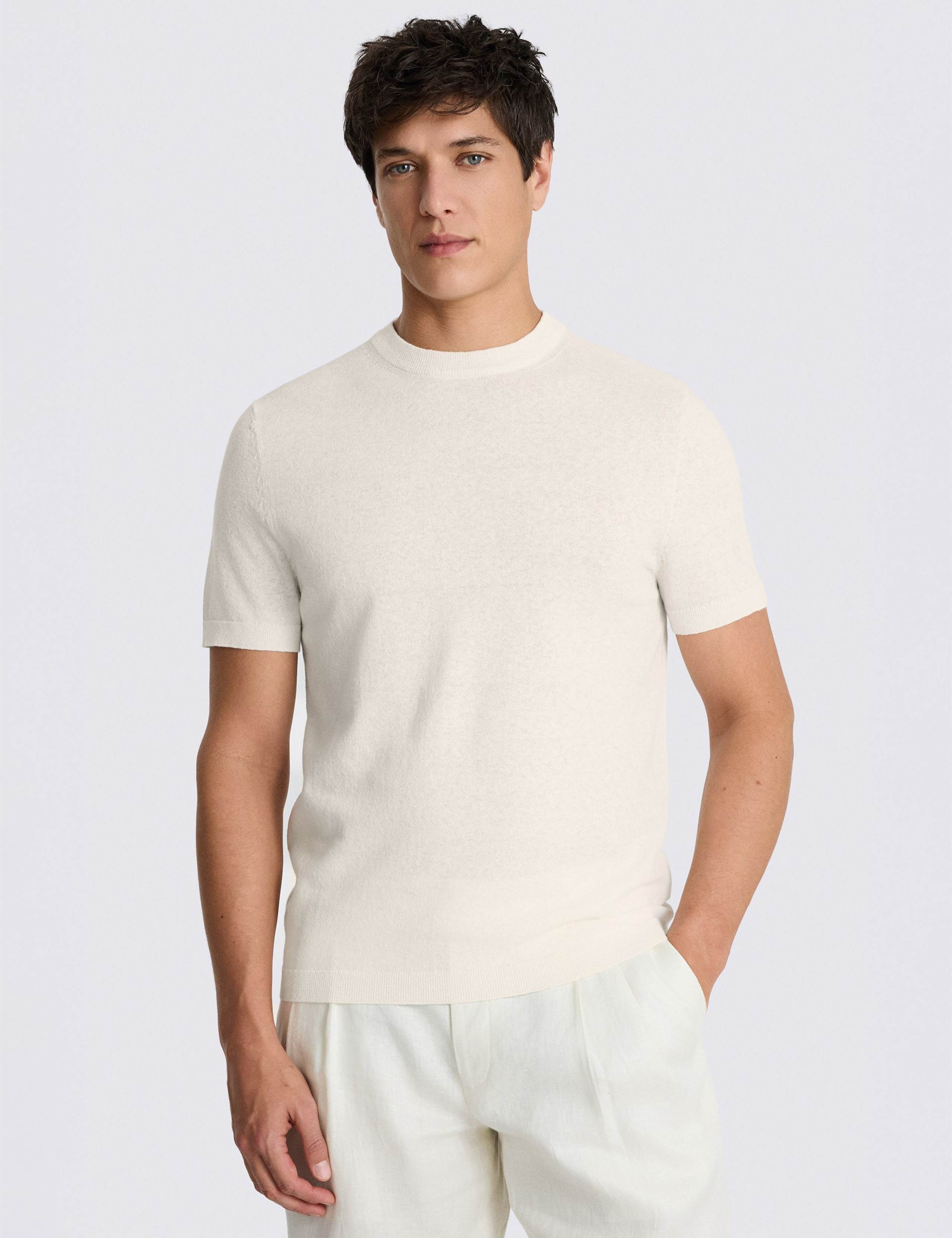 Cotton Linen Crew Neck T-Shirt
