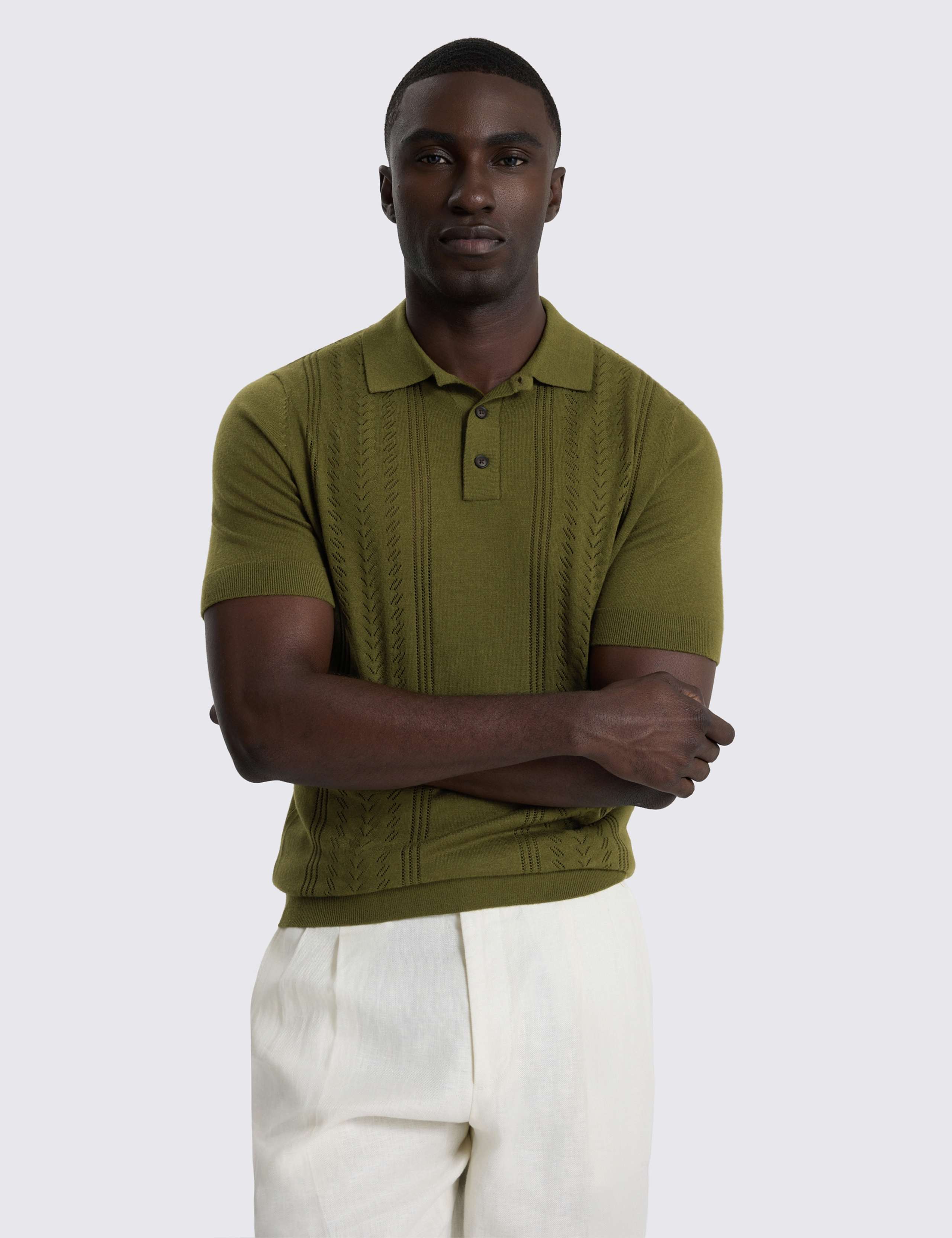 Pointelle Knitted Polo Shirt