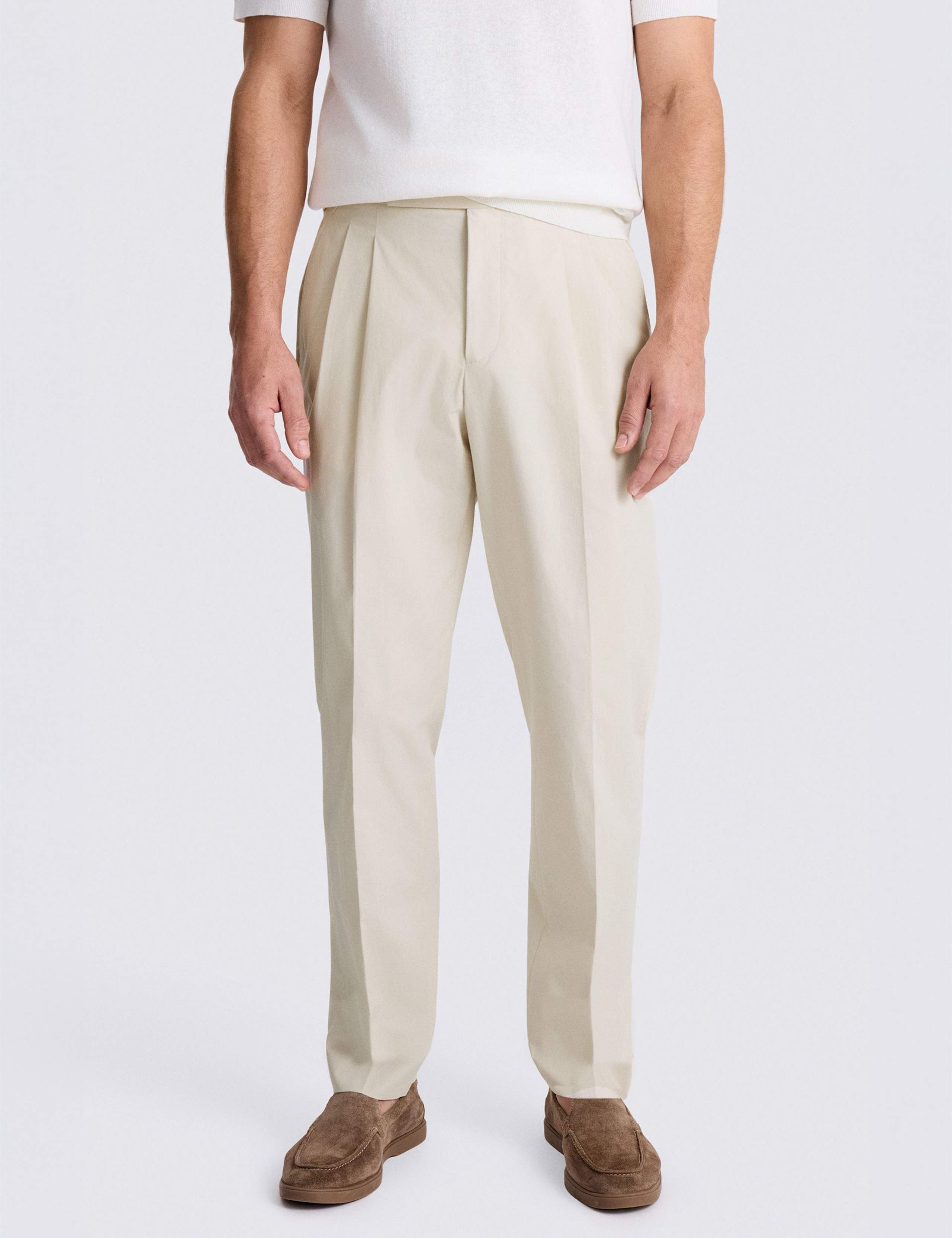 Tailored Fit Twin Pleat Stretch Trousers
