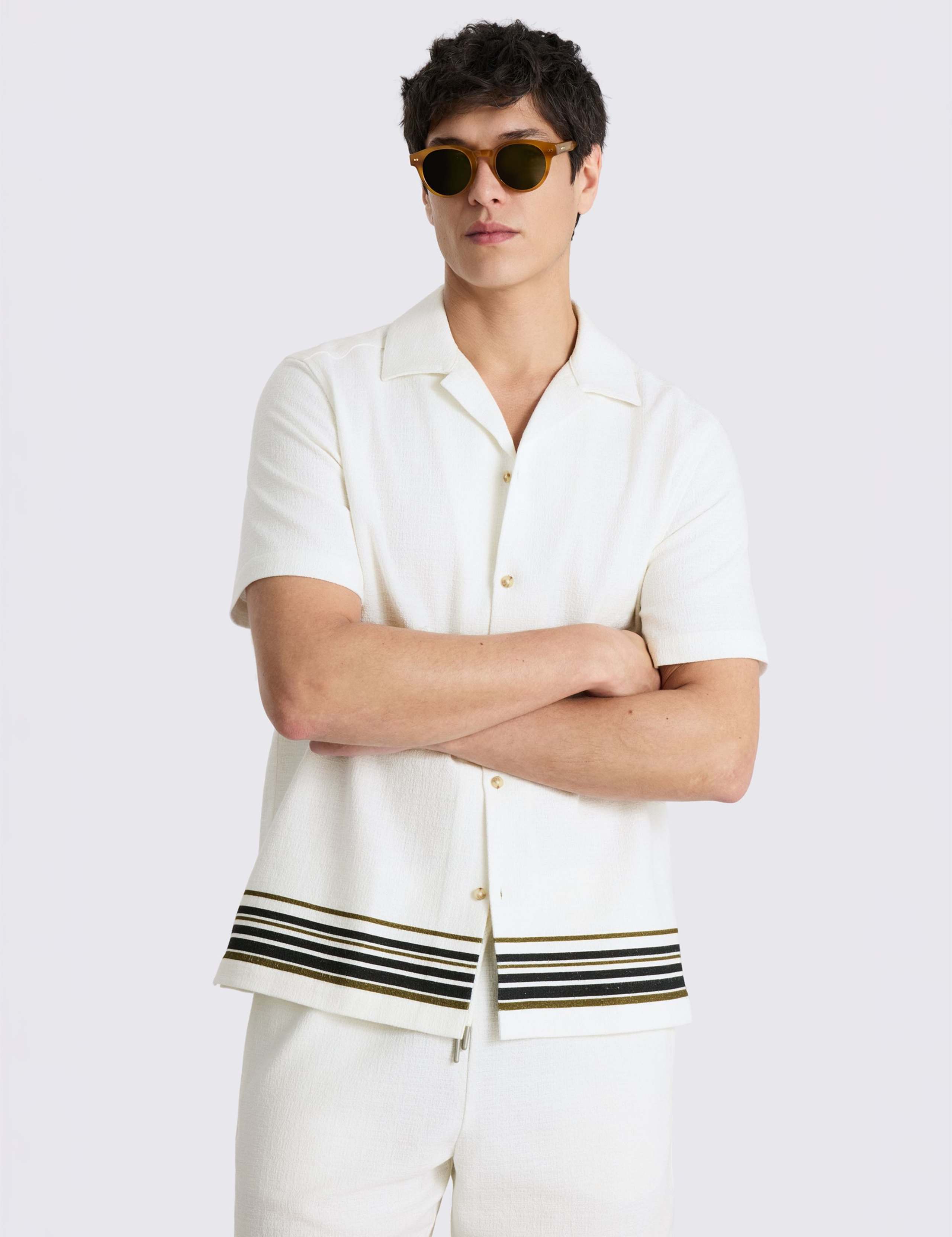 Pure Cotton Stripe Short Sleeve Shirt