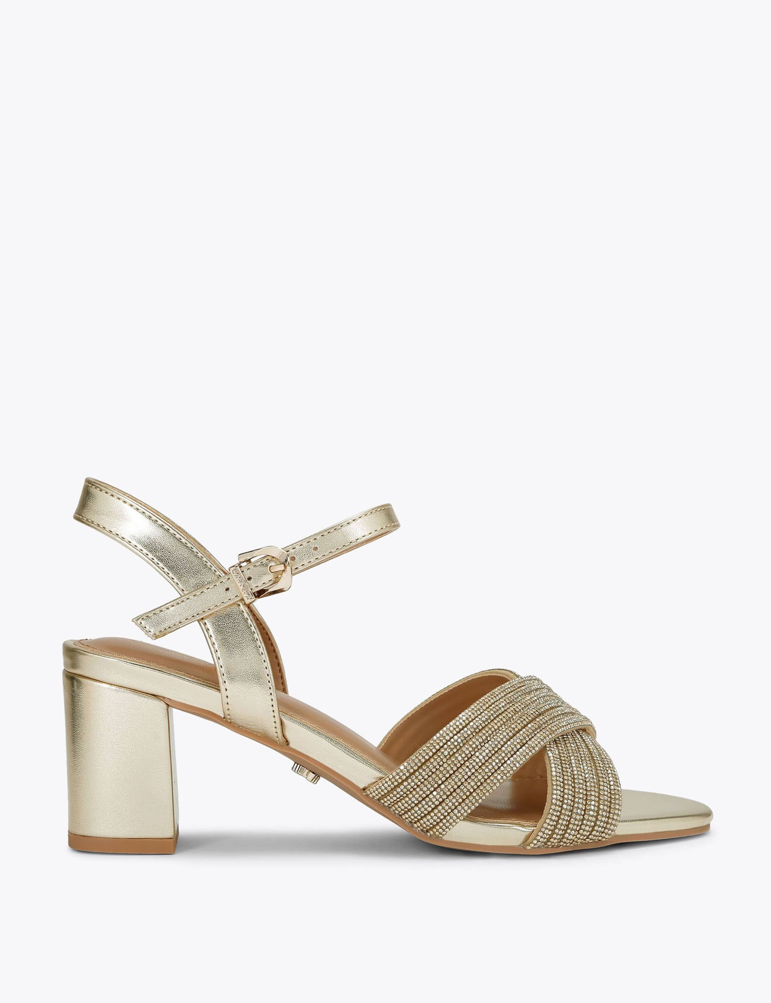 Metallic Sparkle Block Heel Sandals