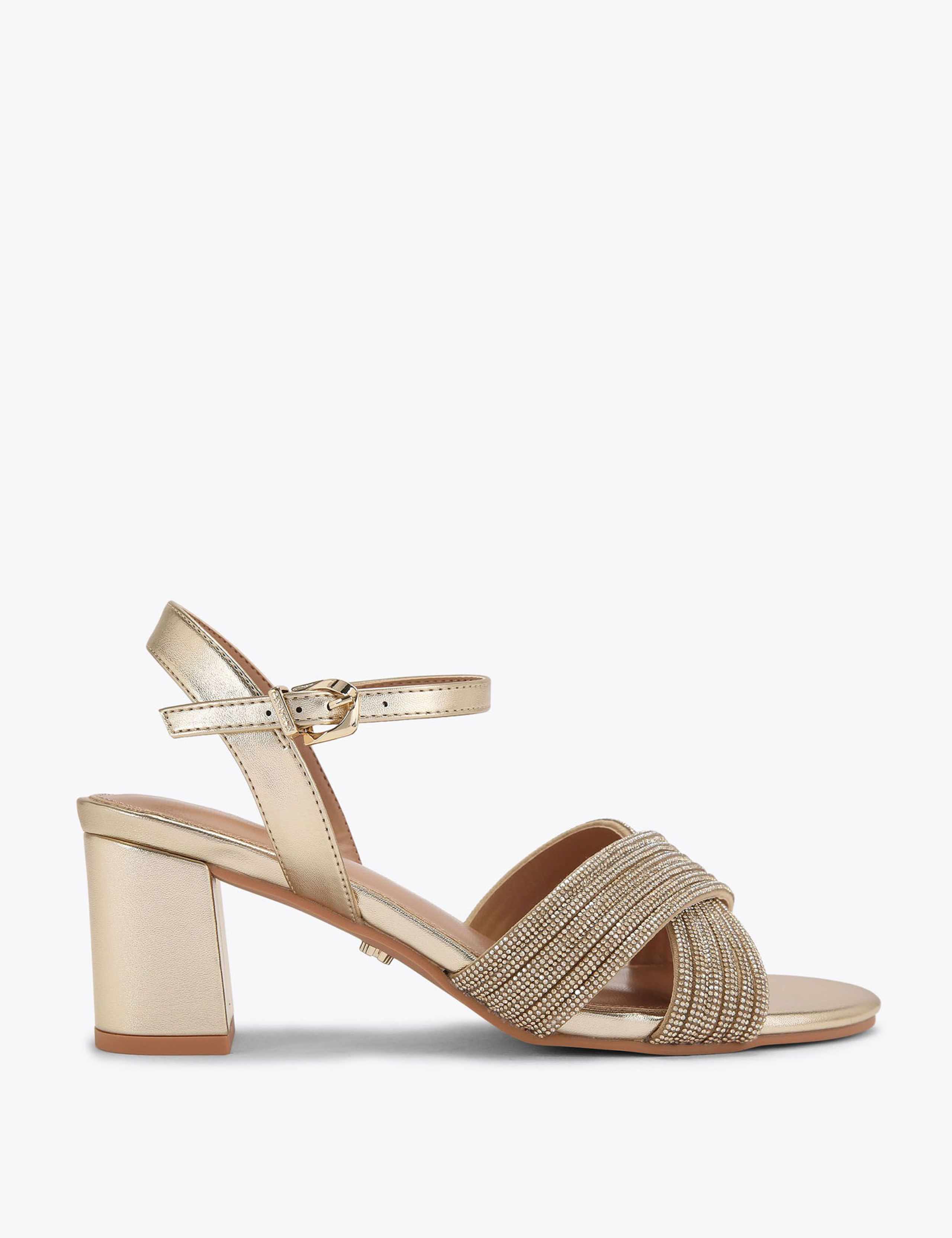 Wide Fit Metallic Sparkle Block Heel Sandals