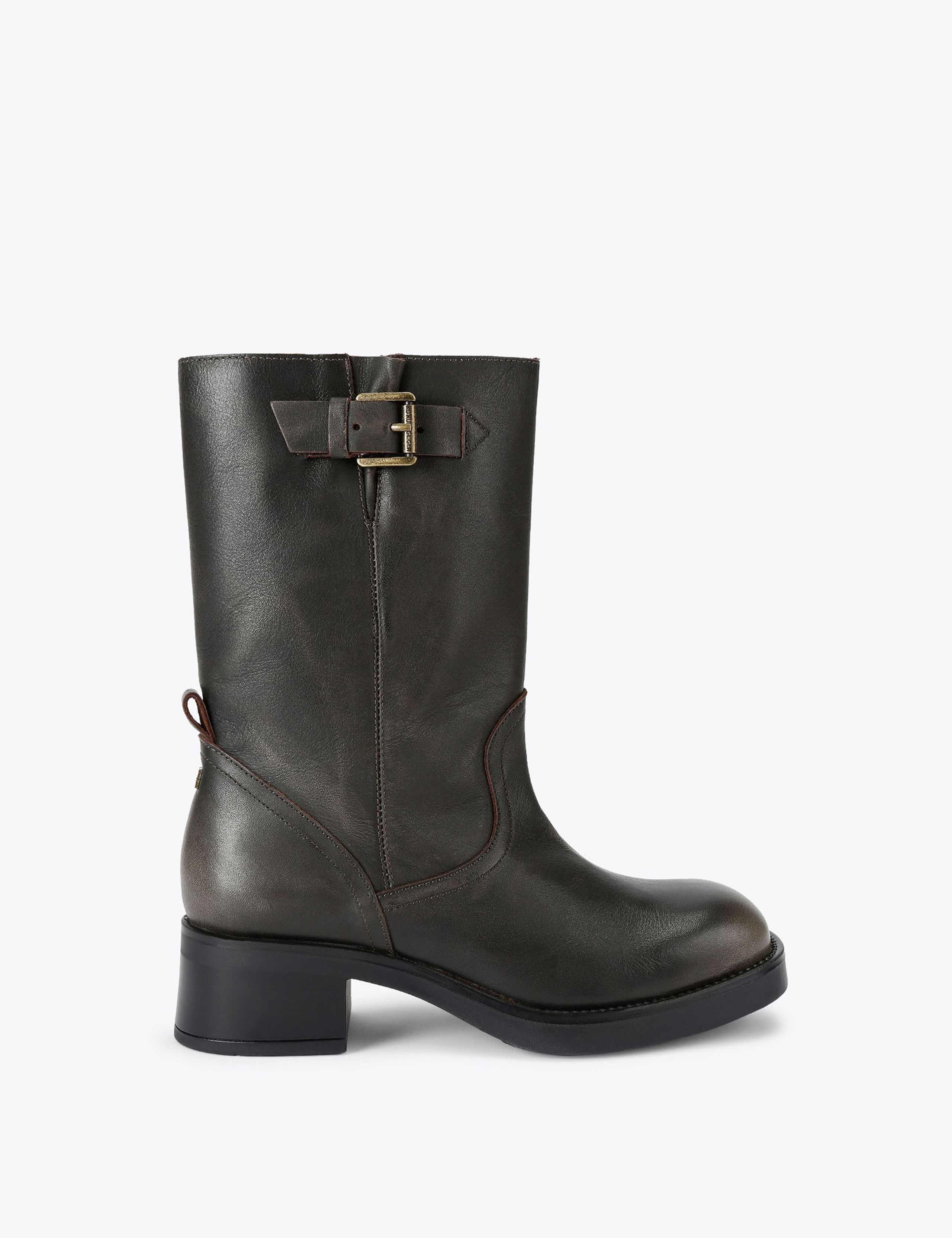 Trident Leather Block Heel Boots