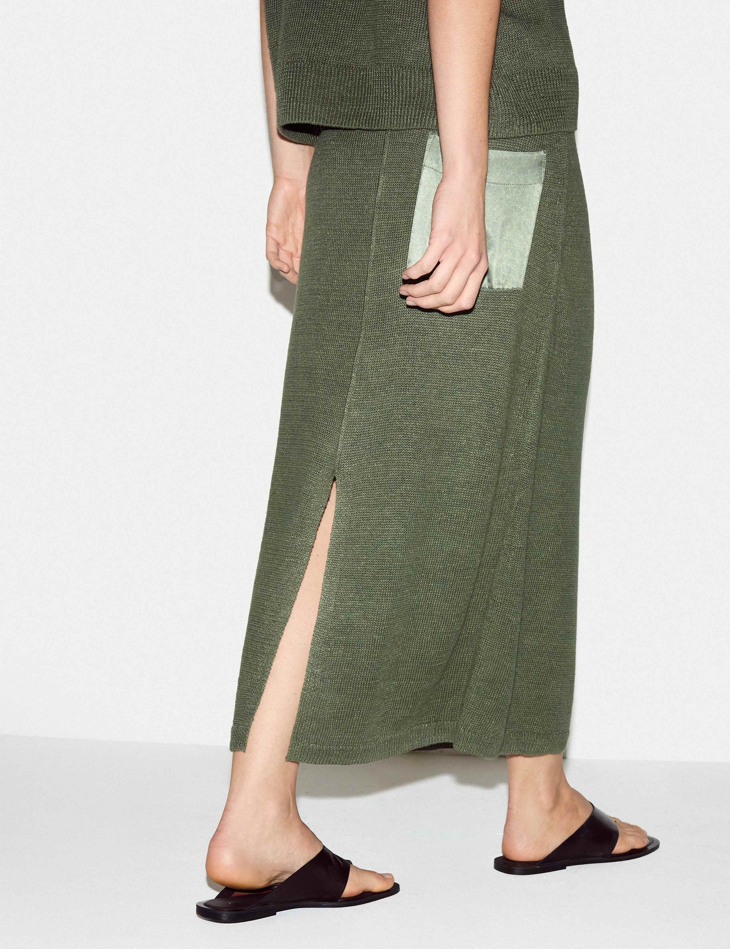 Pure Linen Pocket Detail Midi Pencil Skirt