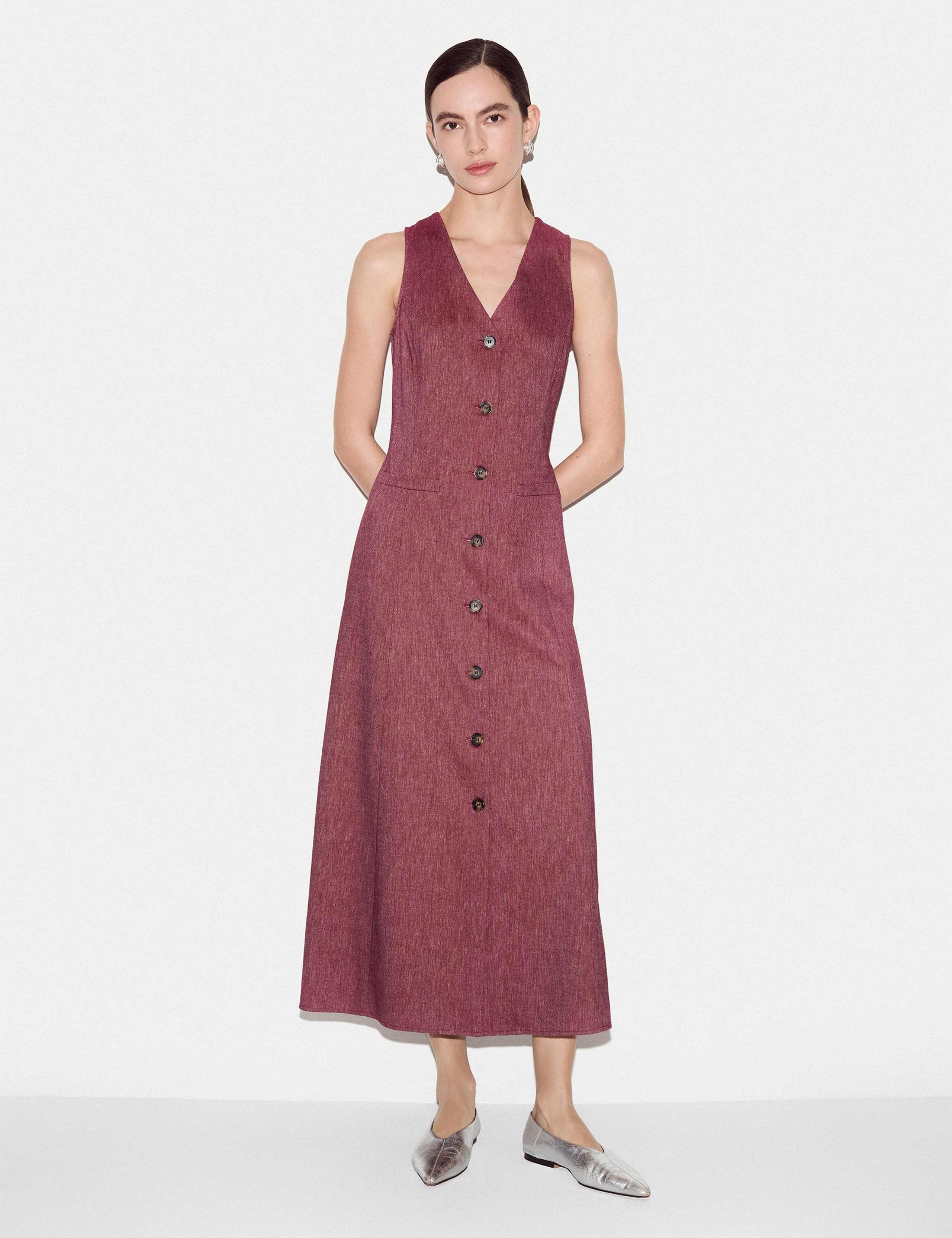 V-Neck Midi Waistcoat Dress with Linen