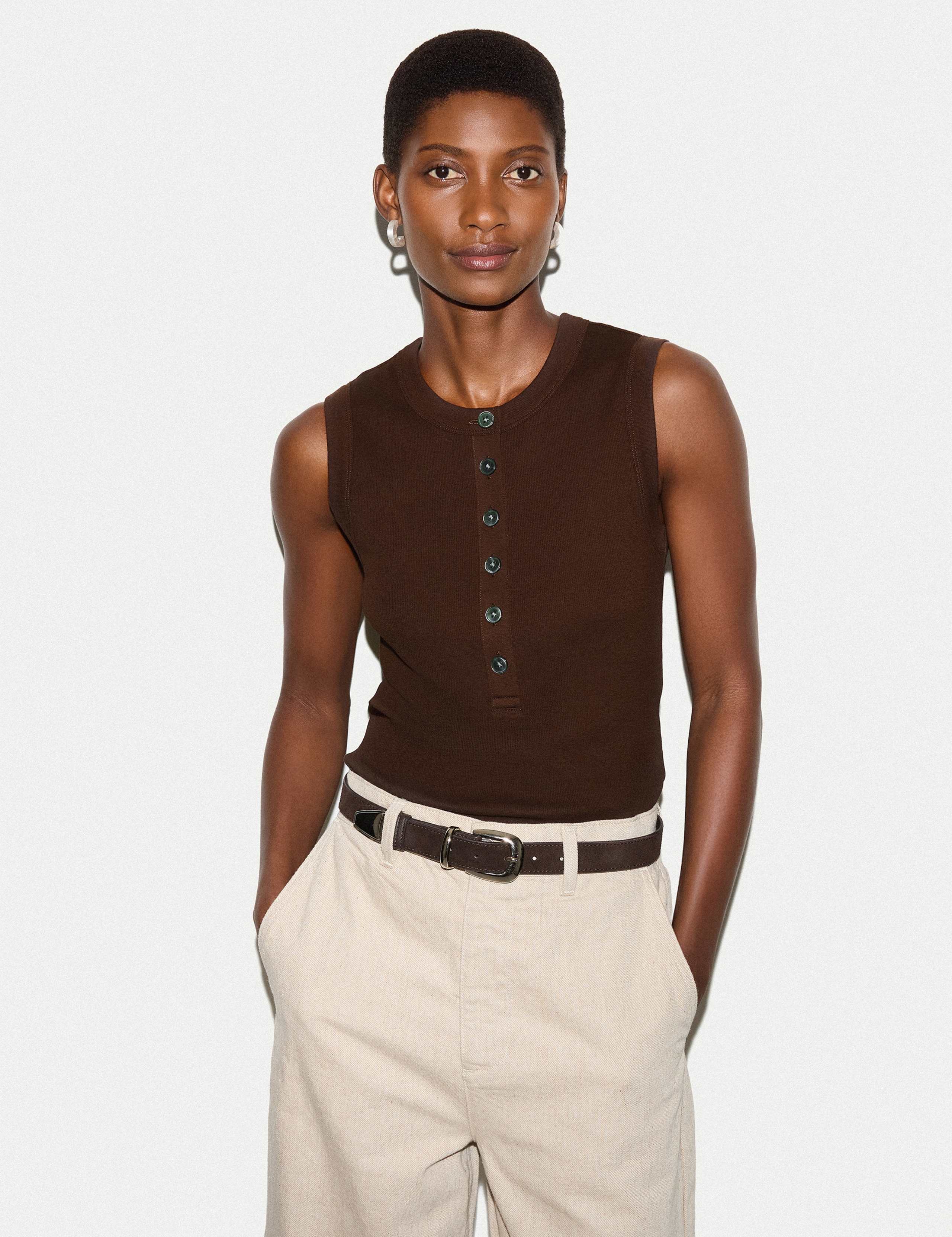 Cotton Rich Ribbed Button Detail Vest