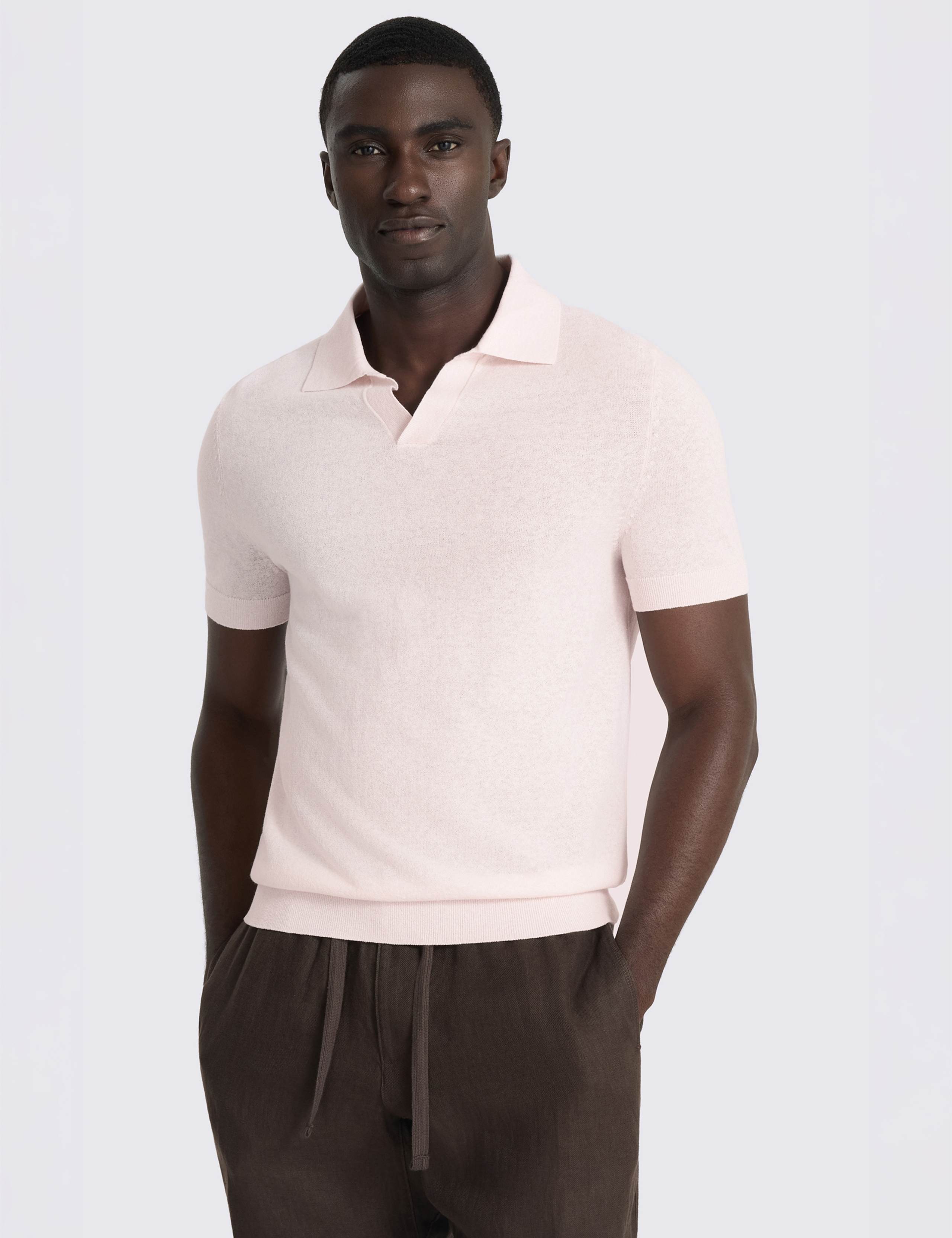 Cotton Linen Blend Knitted Polo Shirt