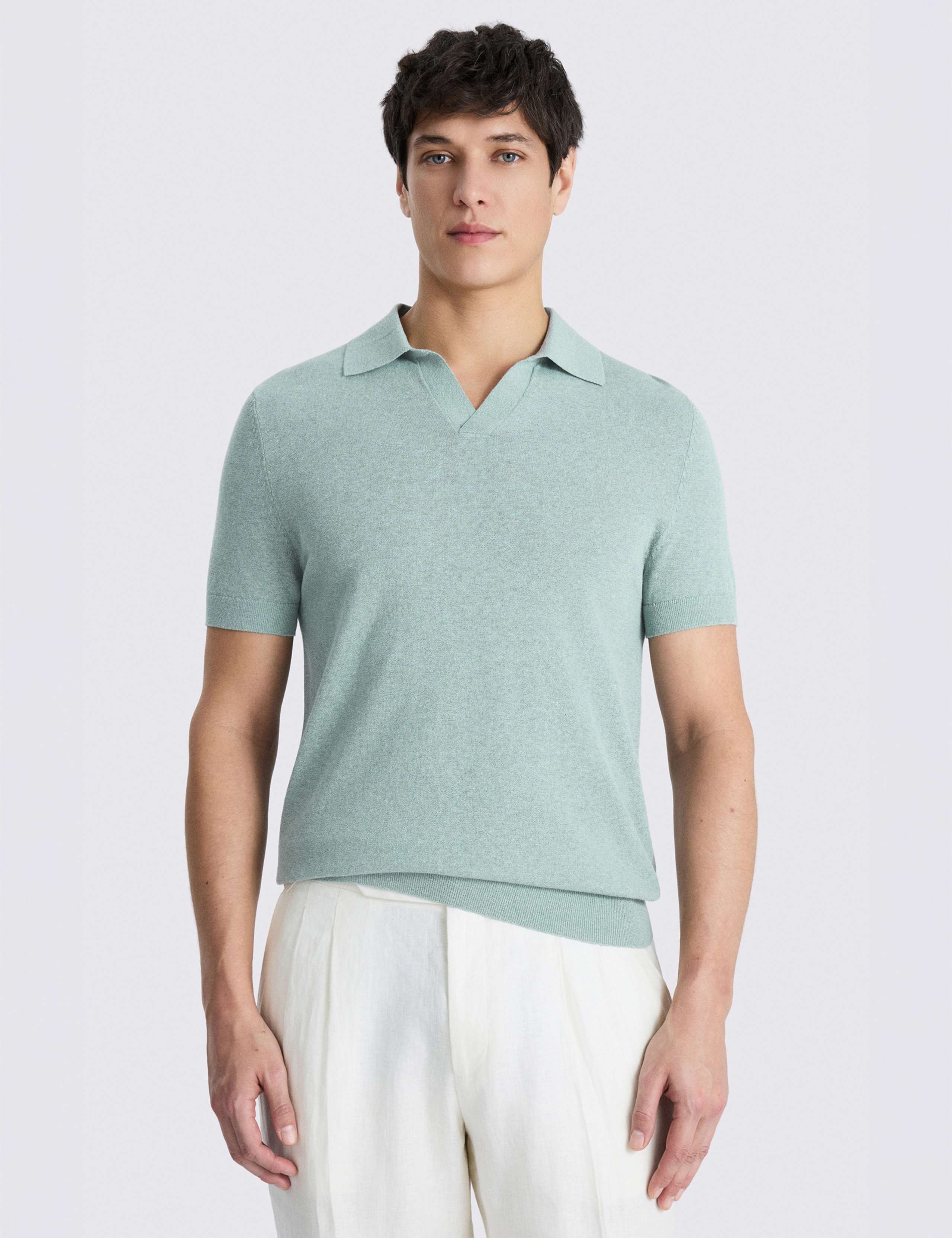 Cotton Linen Blend Knitted Polo Shirt