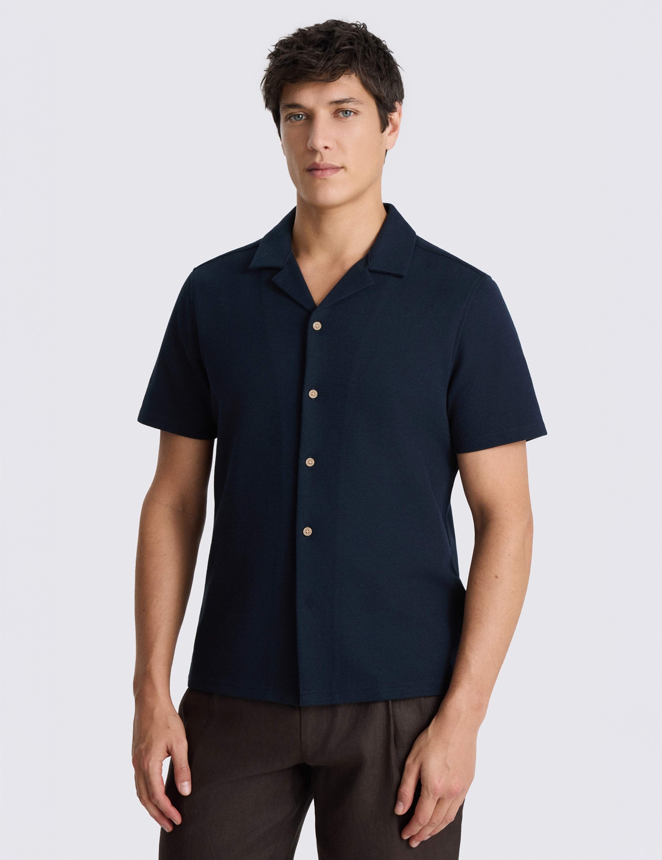 Cotton Blend Knitted Short Sleeve Shirt