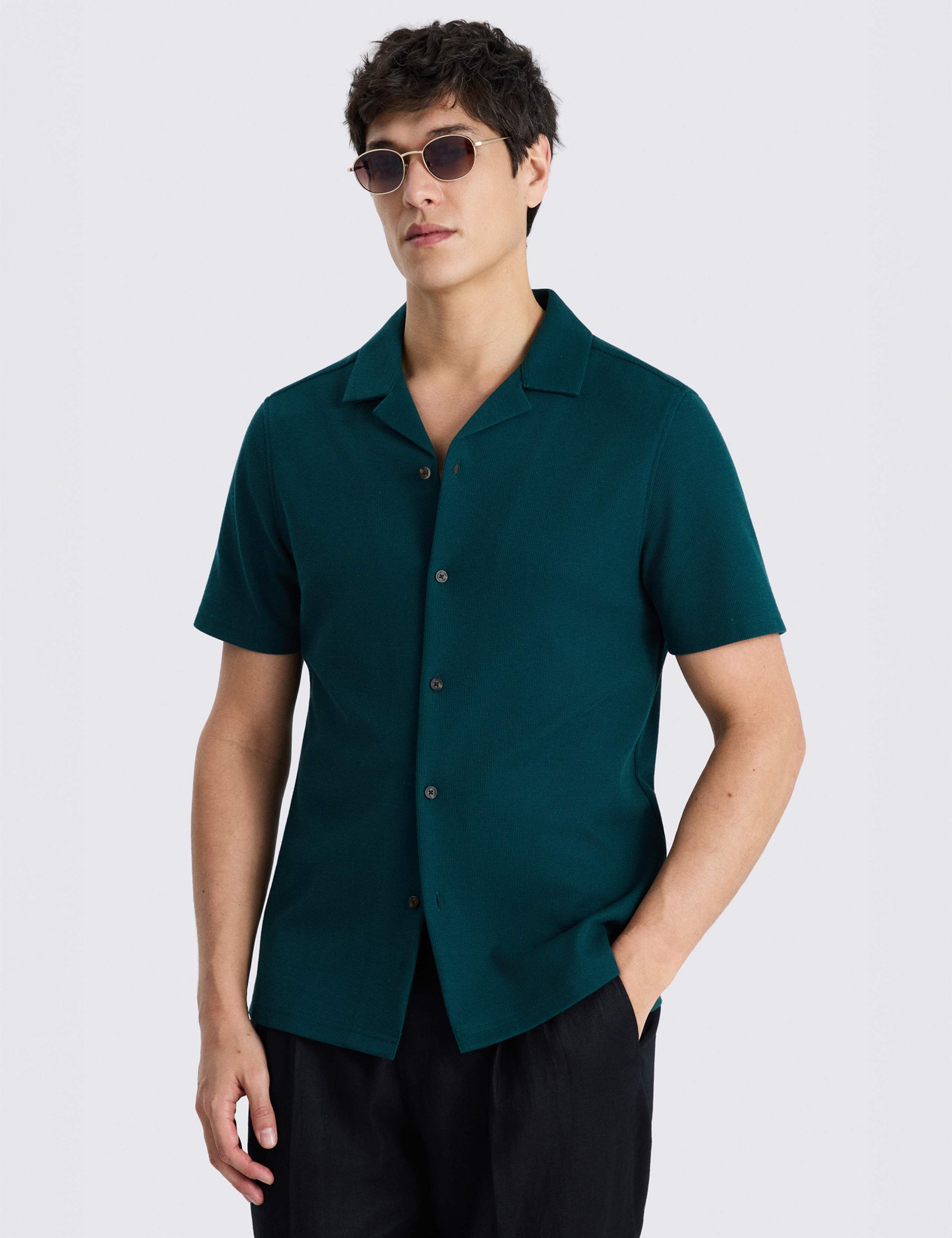 Cotton Blend Knitted Short Sleeve Shirt
