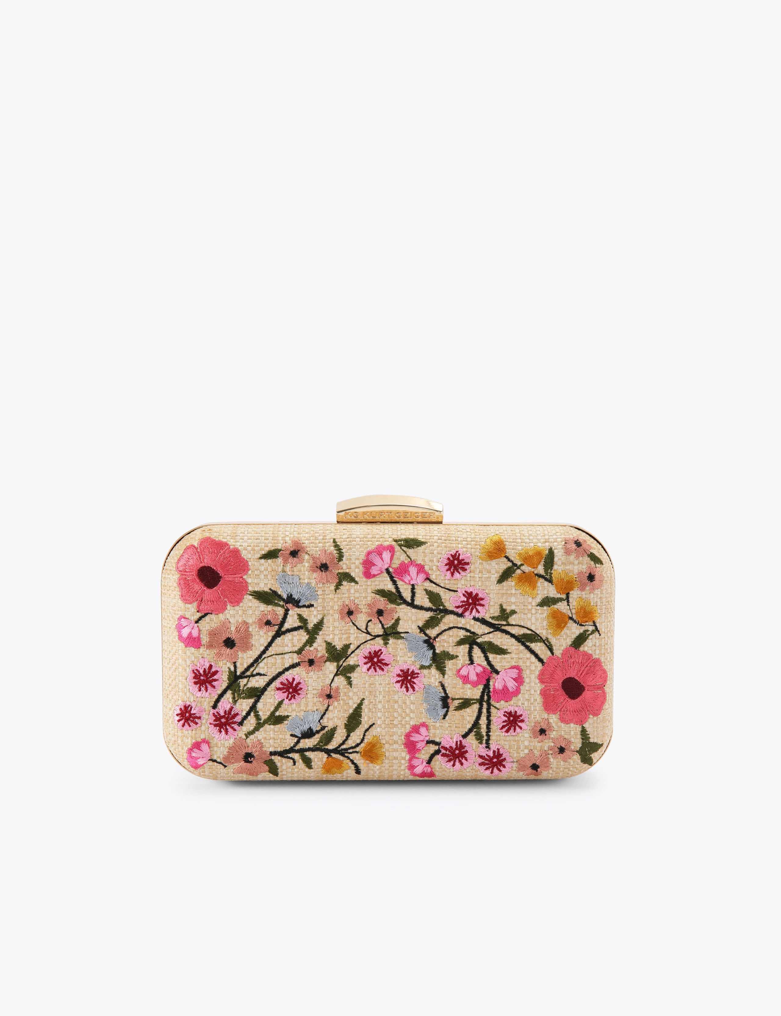 RaffiaFloral Chain Strap Clutch Bag