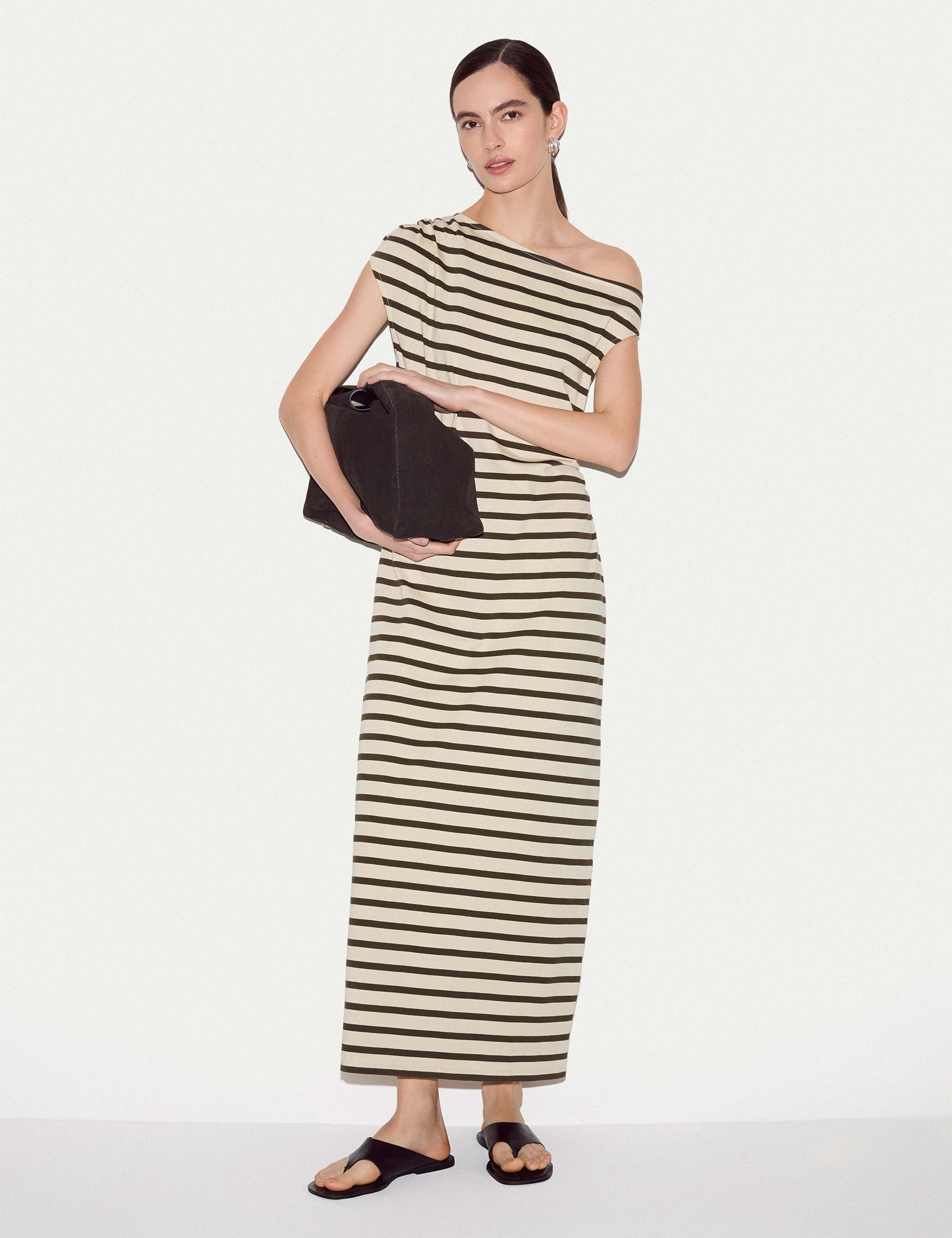 Pure Cotton Striped Asymmetric Midaxi Dress