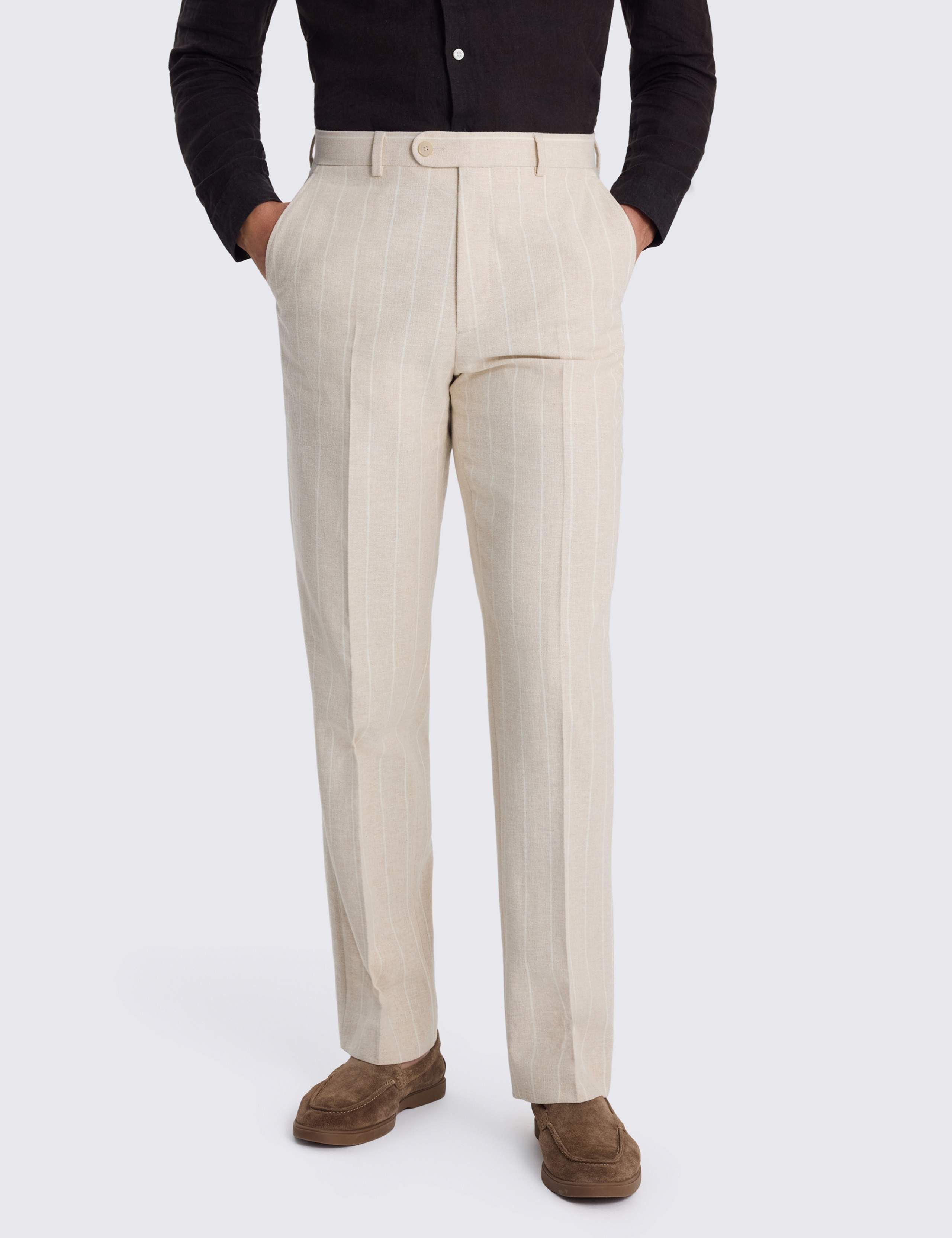 Relaxed Fit Linen Rich Striped Suit Trousers