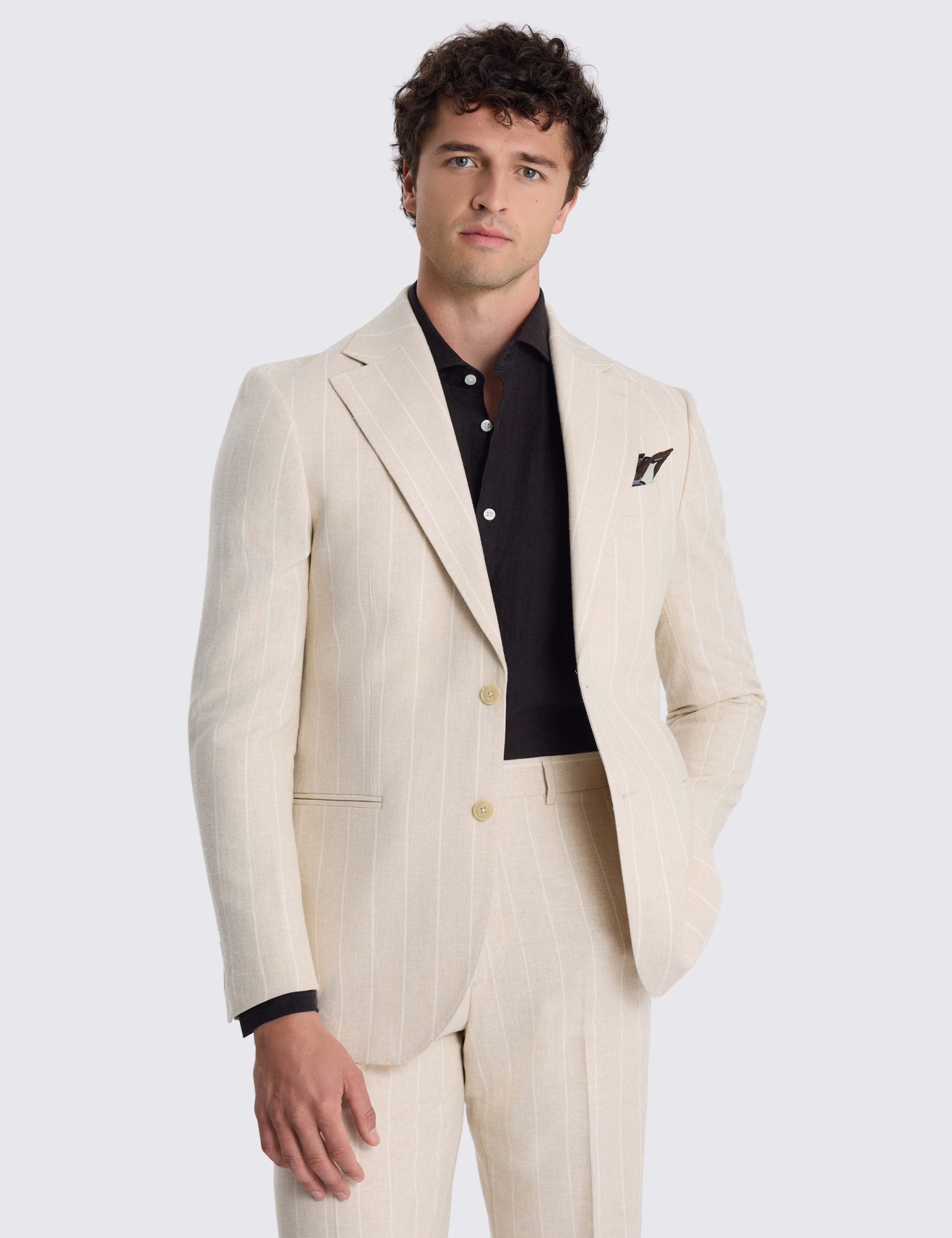 Relaxed Fit Linen Rich Striped Suit Jacket