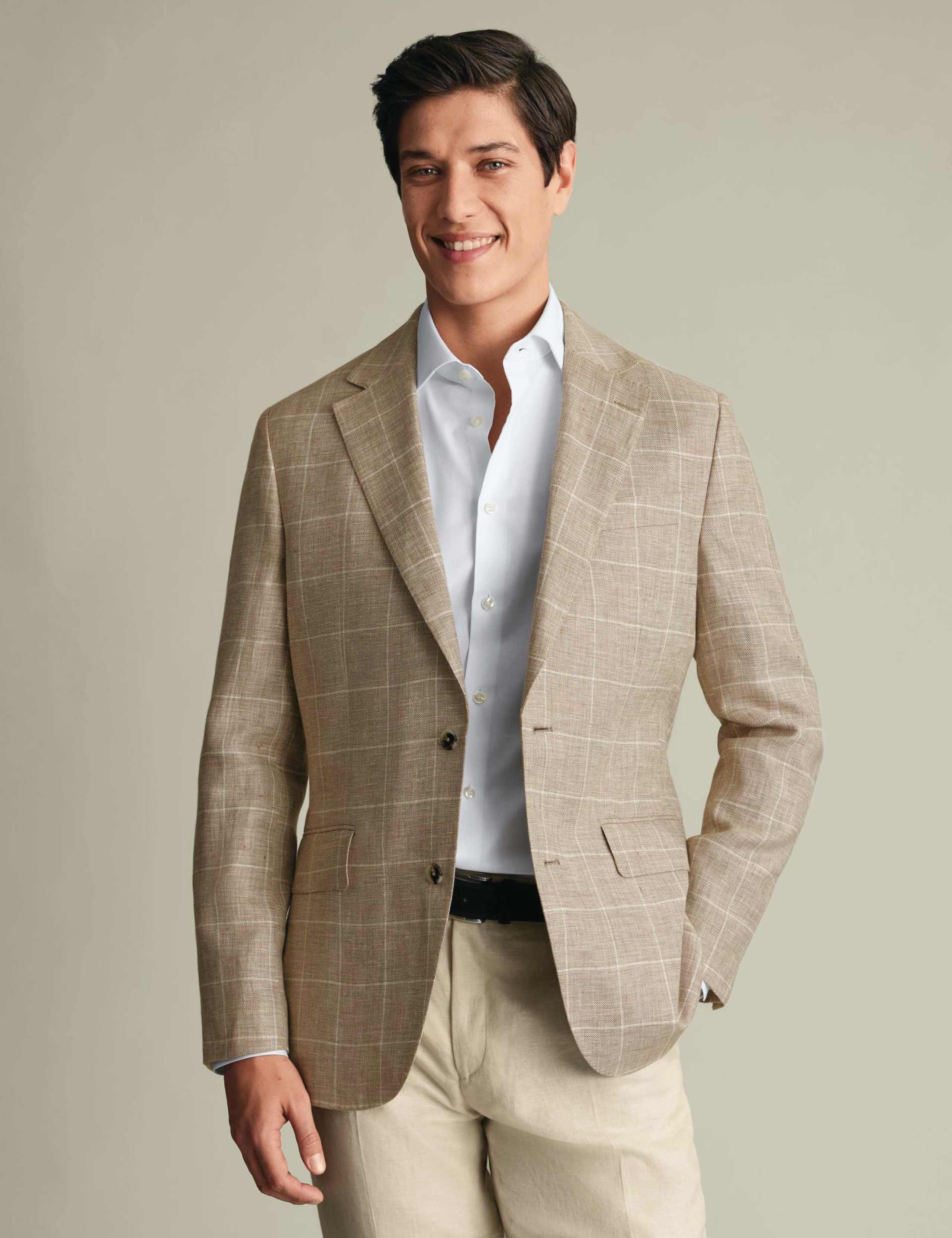 Slim Fit Pure Linen Check Suit Jacket