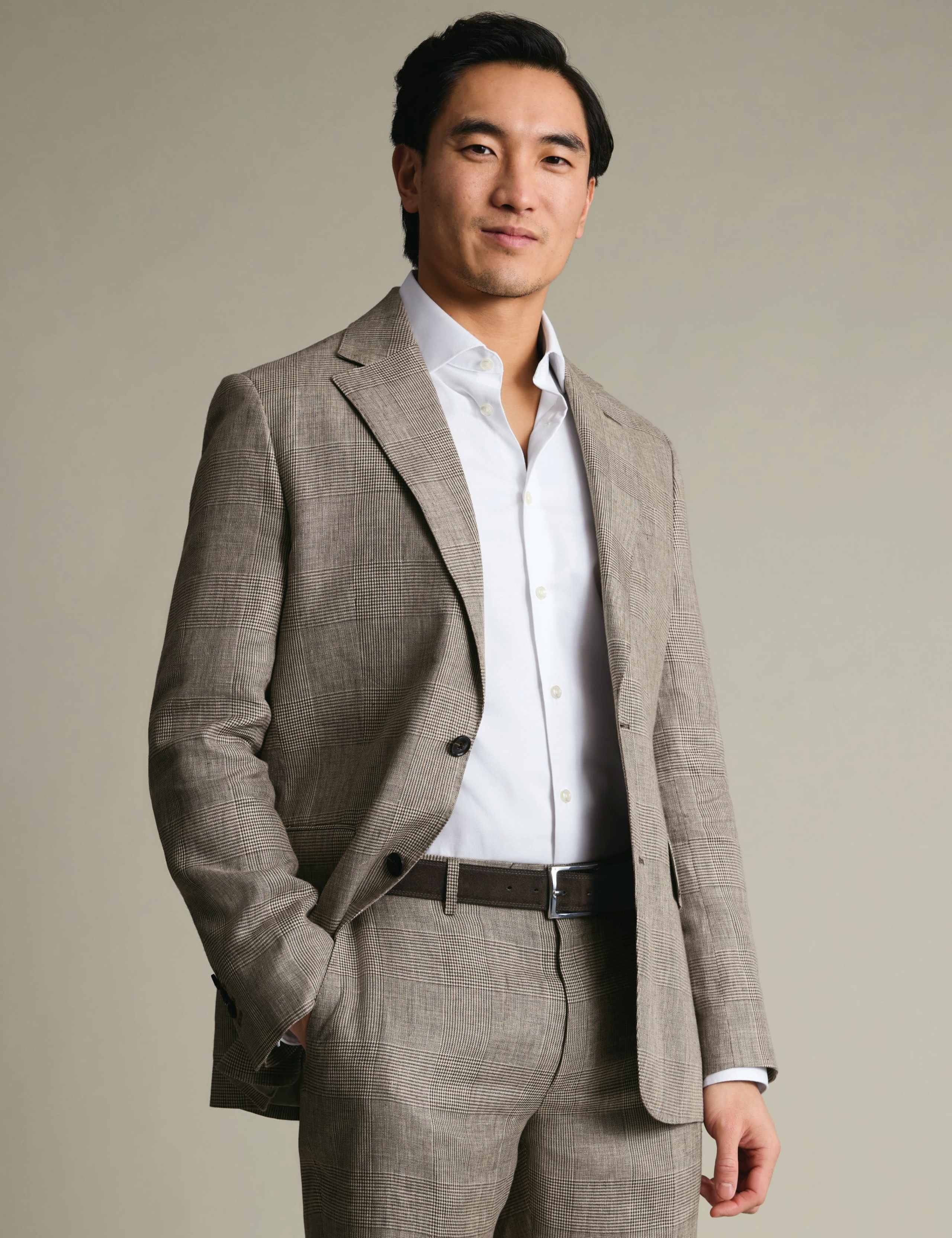 Slim Fit Pure Linen Check Suit Jacket