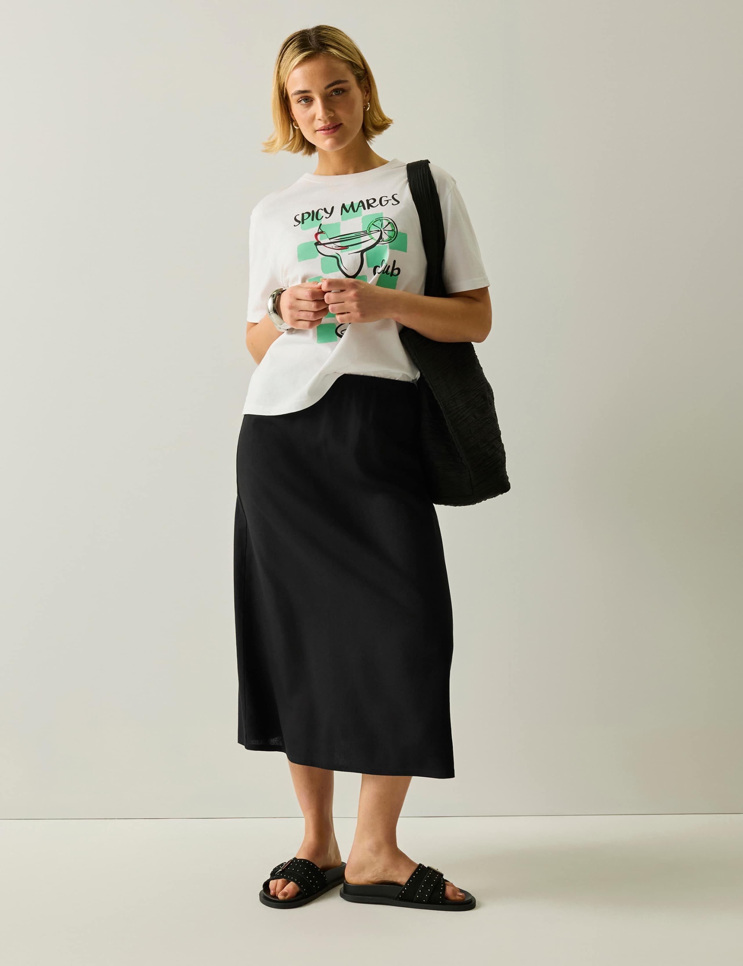 Midi A-Line Skirt with Linen