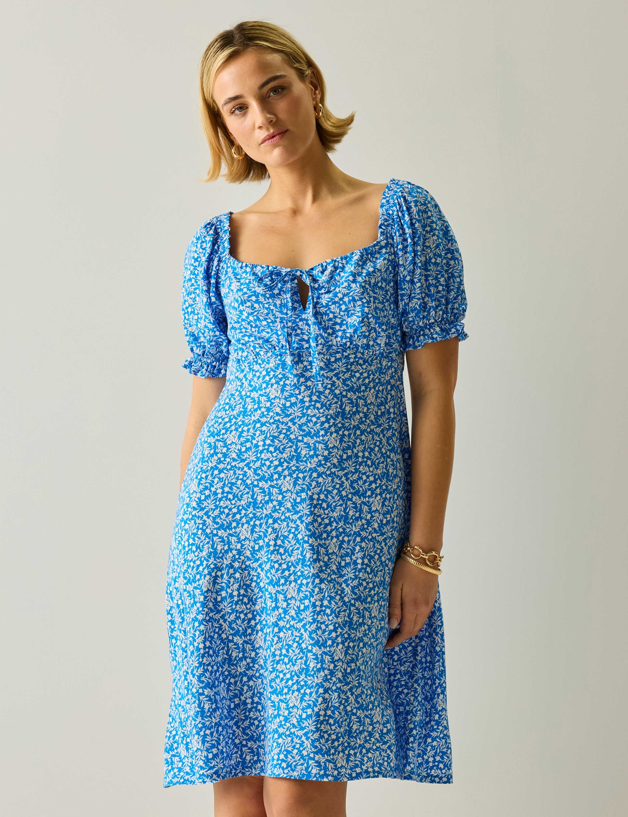 Printed Square Neck Midi Skater Dress