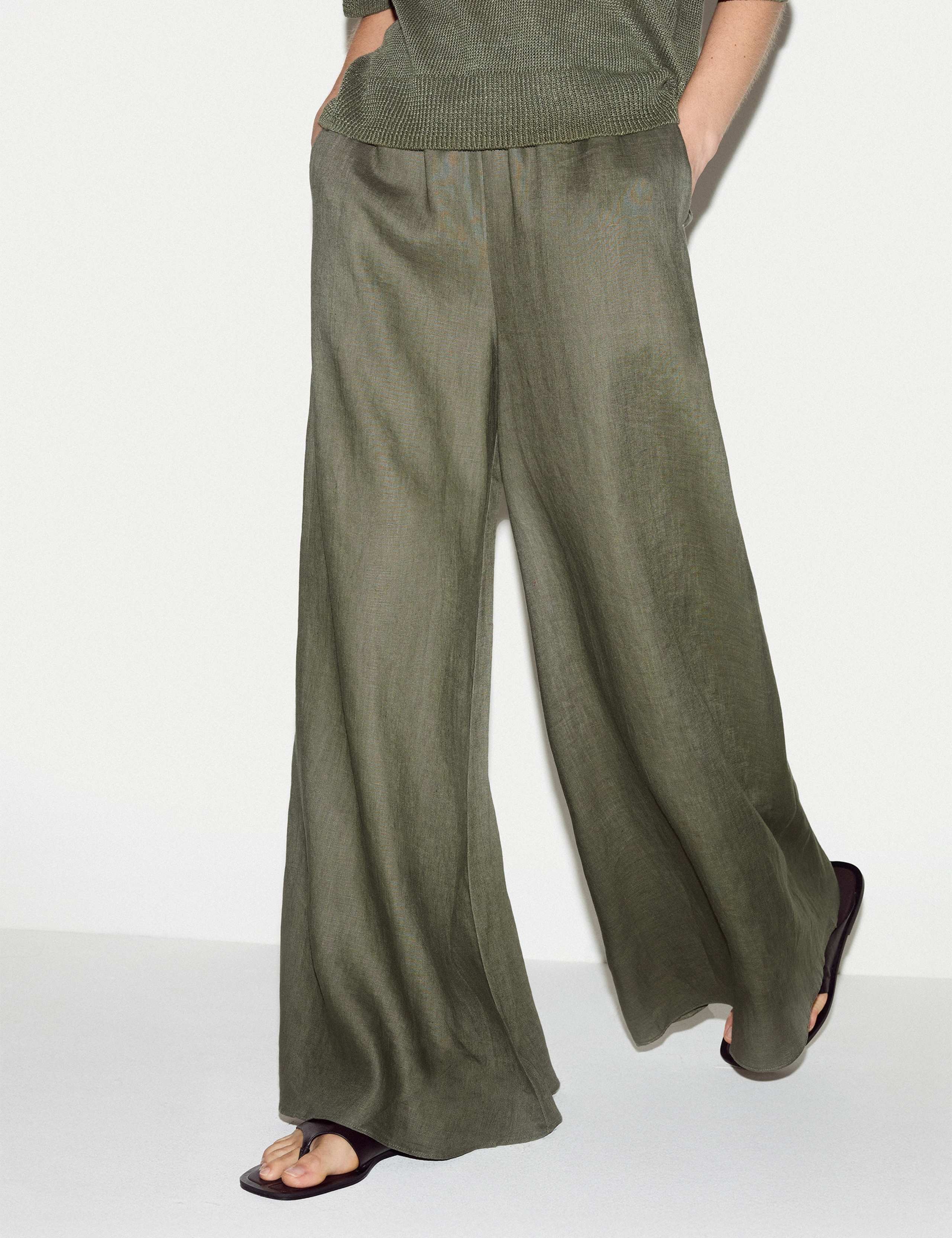 Pure Linen Wide Leg Palazzo Trousers