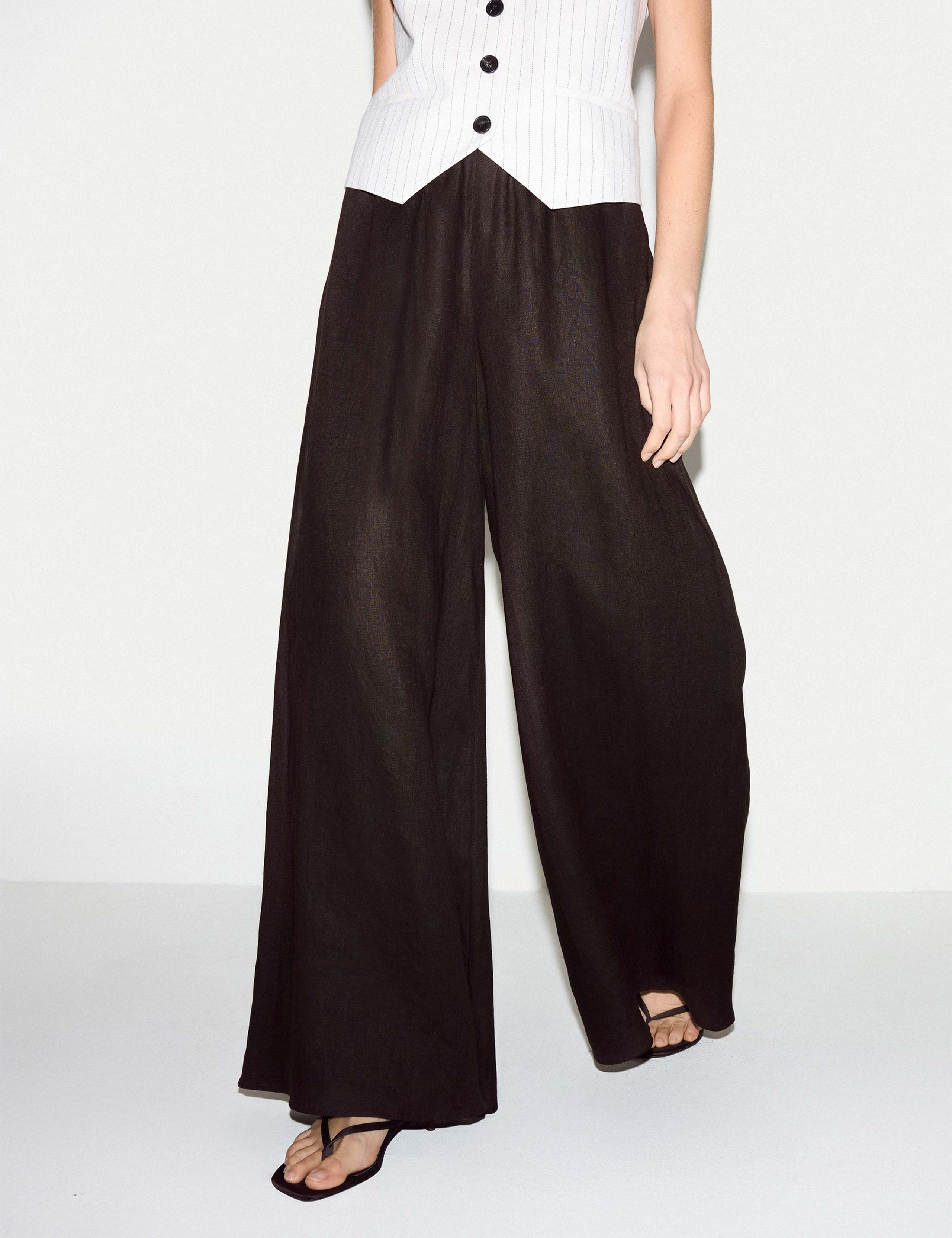 Pure Linen Wide Leg Palazzo Trousers