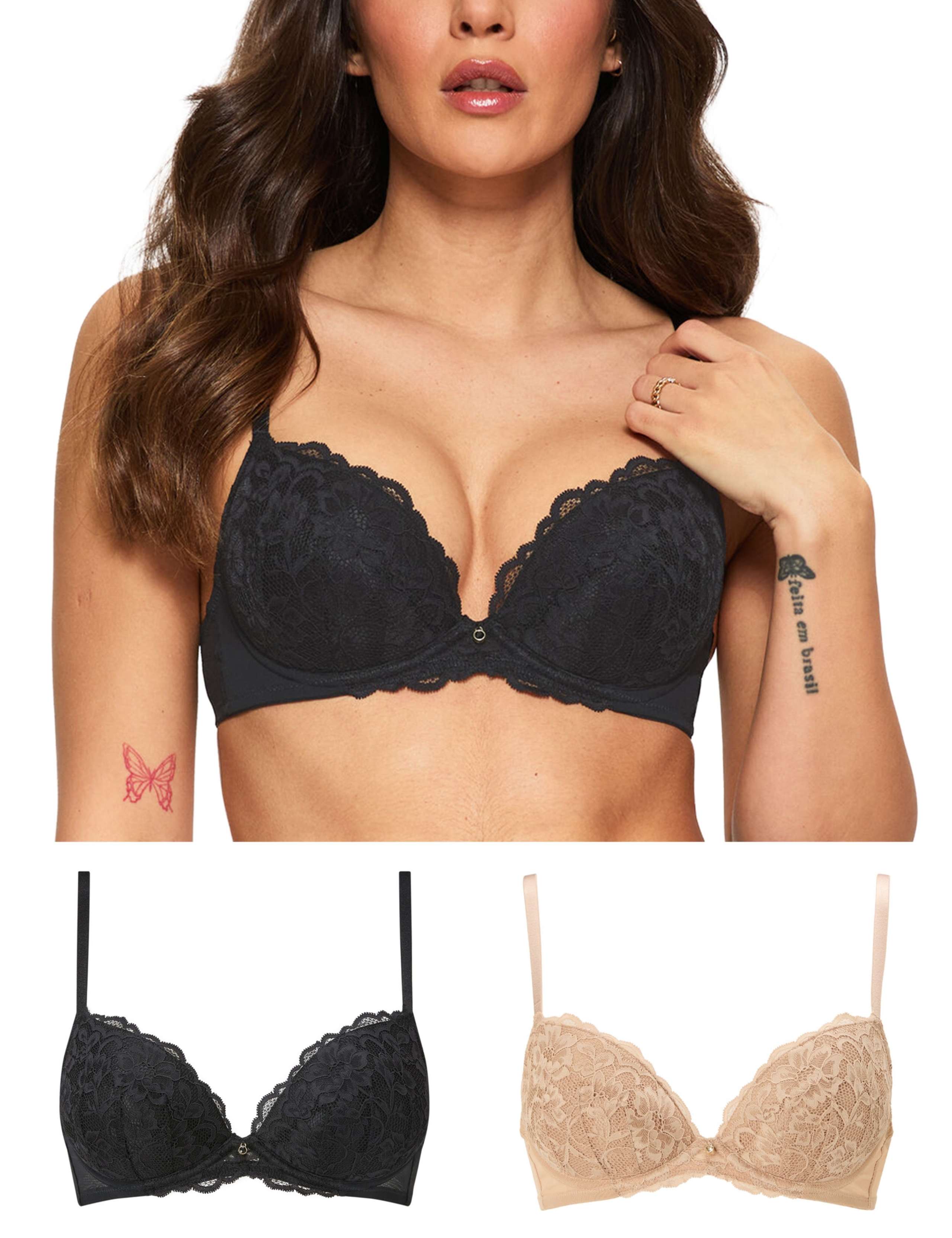 2 Pack Sexy Lace Wired Push-Up Plunge Bras (DD-H)