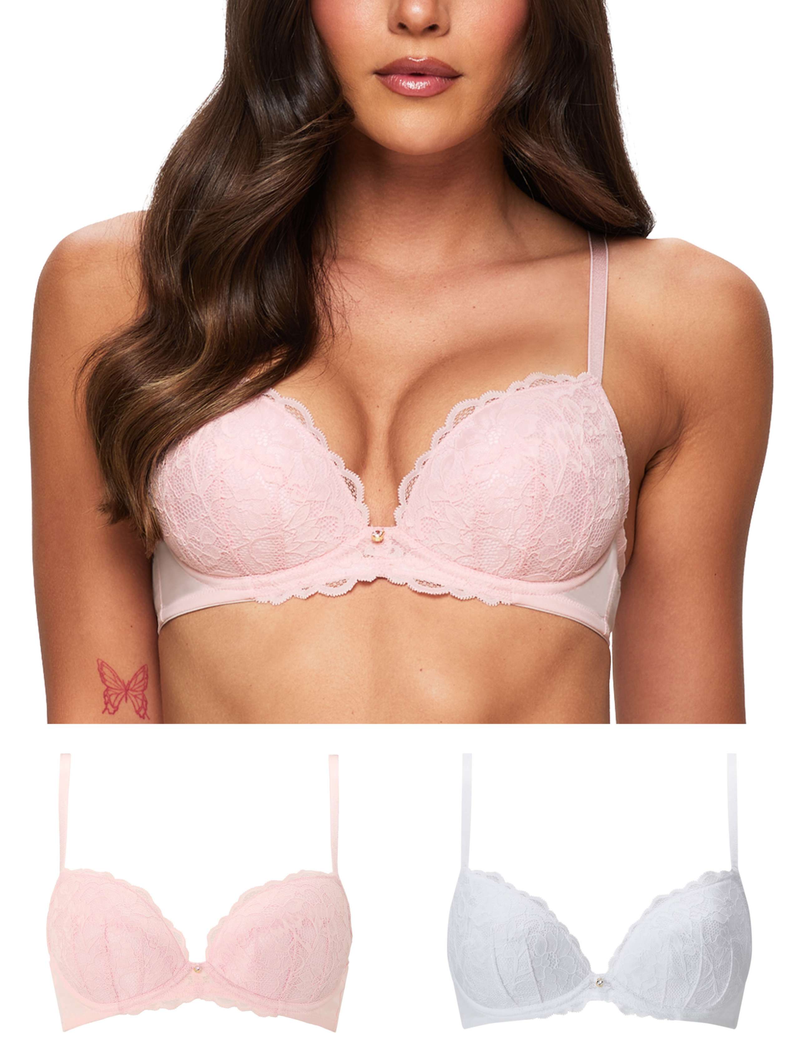 2 Pack Sexy Lace Wired Push-Up Plunge Bras (A-H)