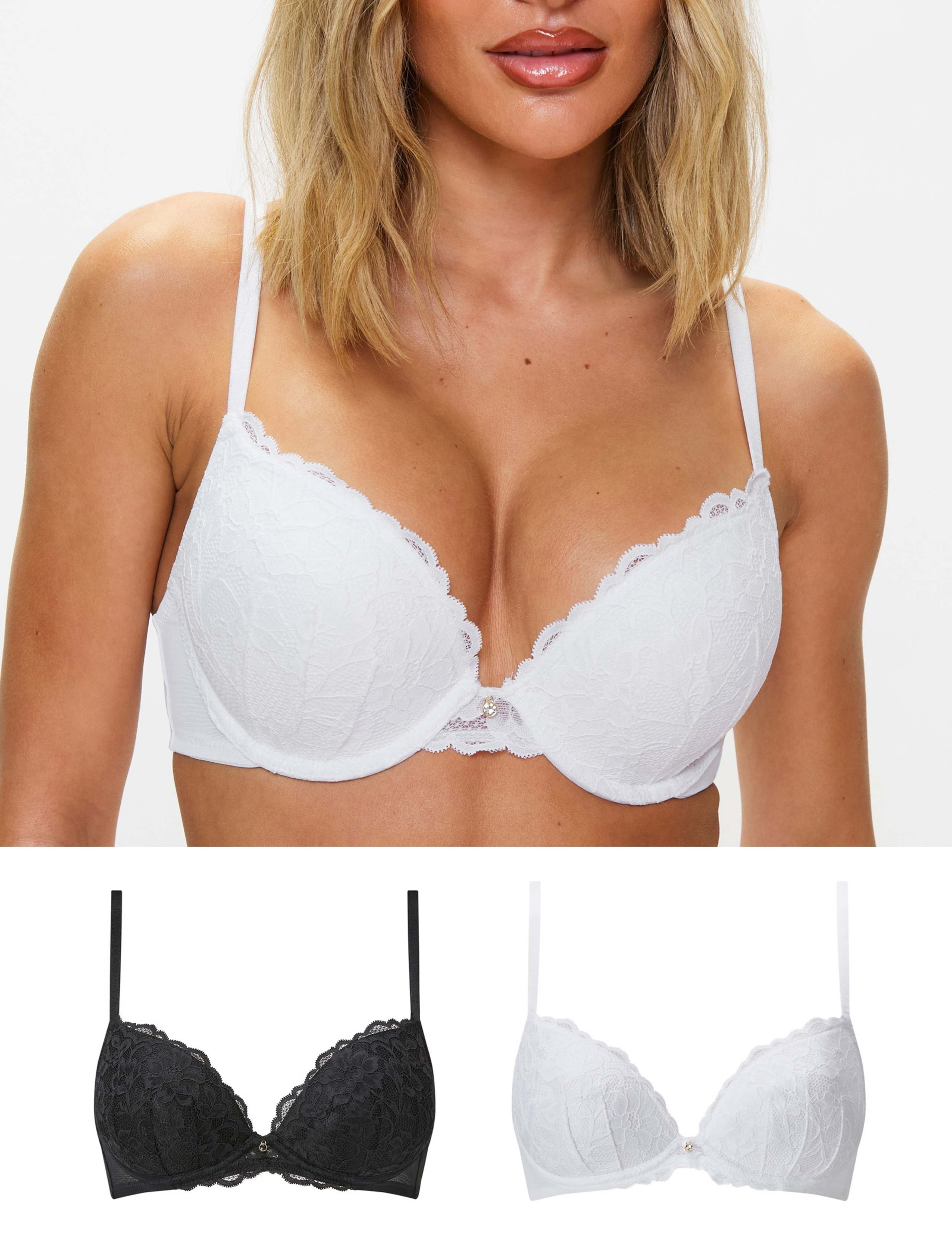 2 Pack Sexy Lace Wired Push-Up Plunge Bras (A-G)