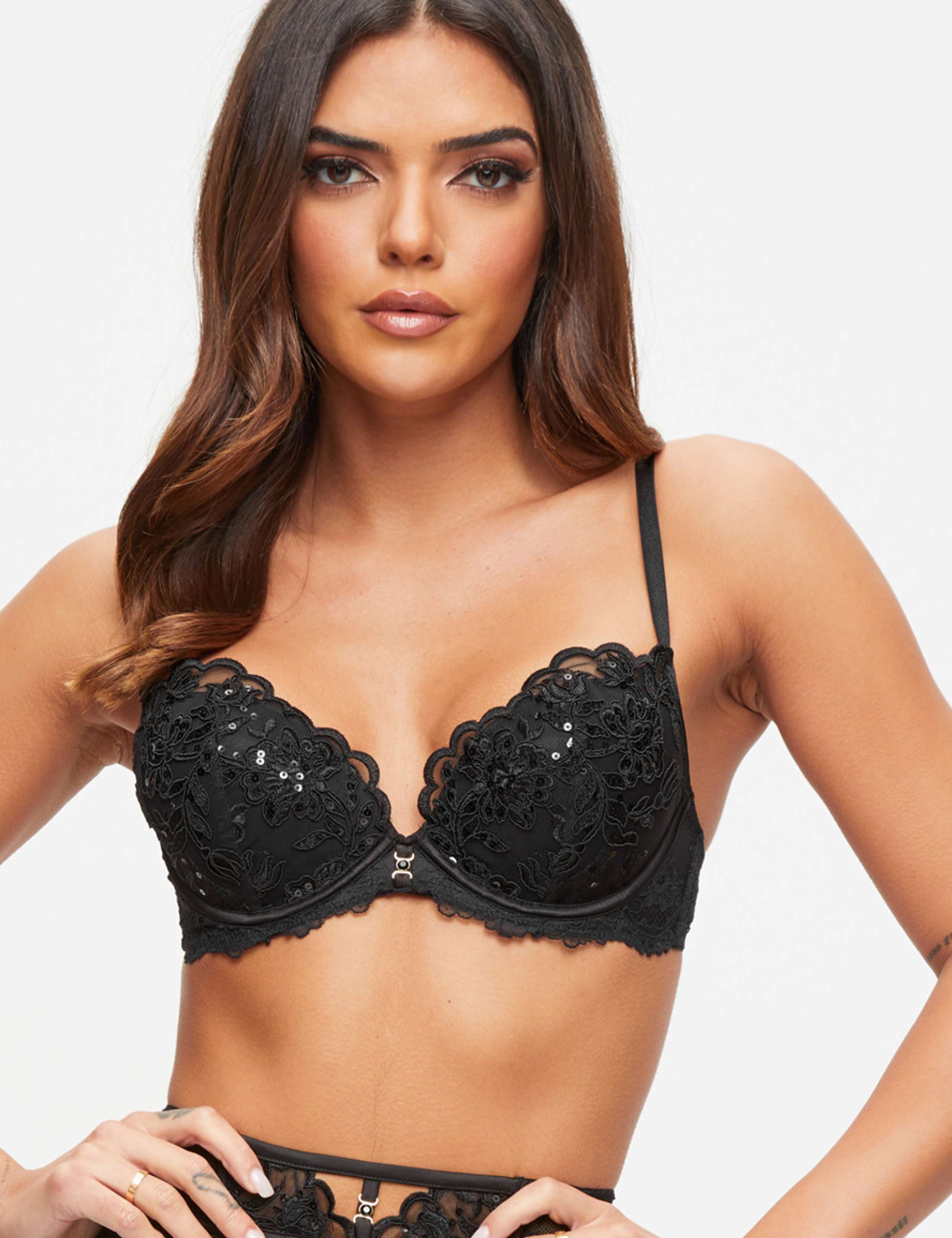 Lace Sequin Wired Plunge Bra (A-D)