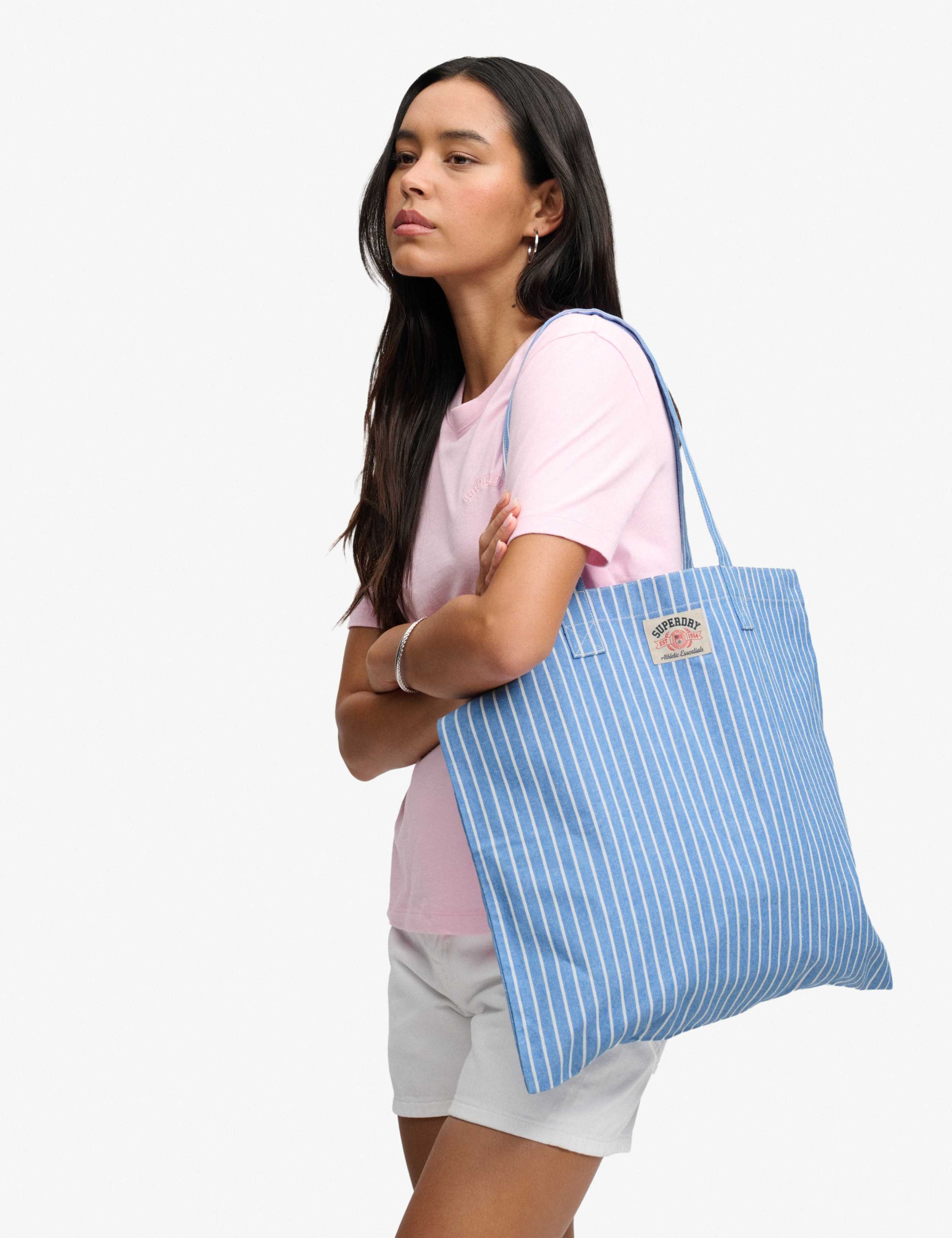 Pure Cotton Striped Top Handle Tote Bag