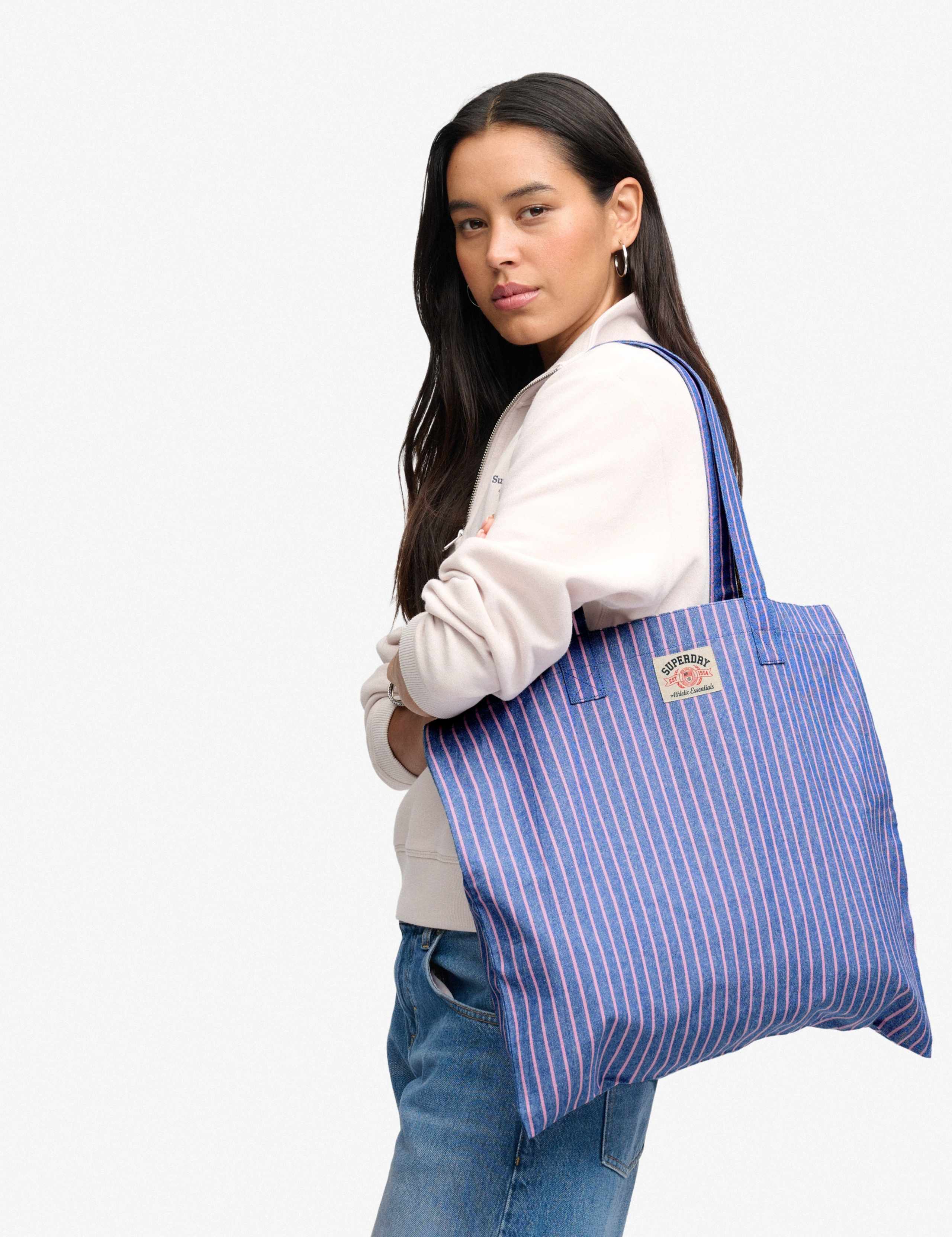 Pure Cotton Striped Top Handle Tote Bag