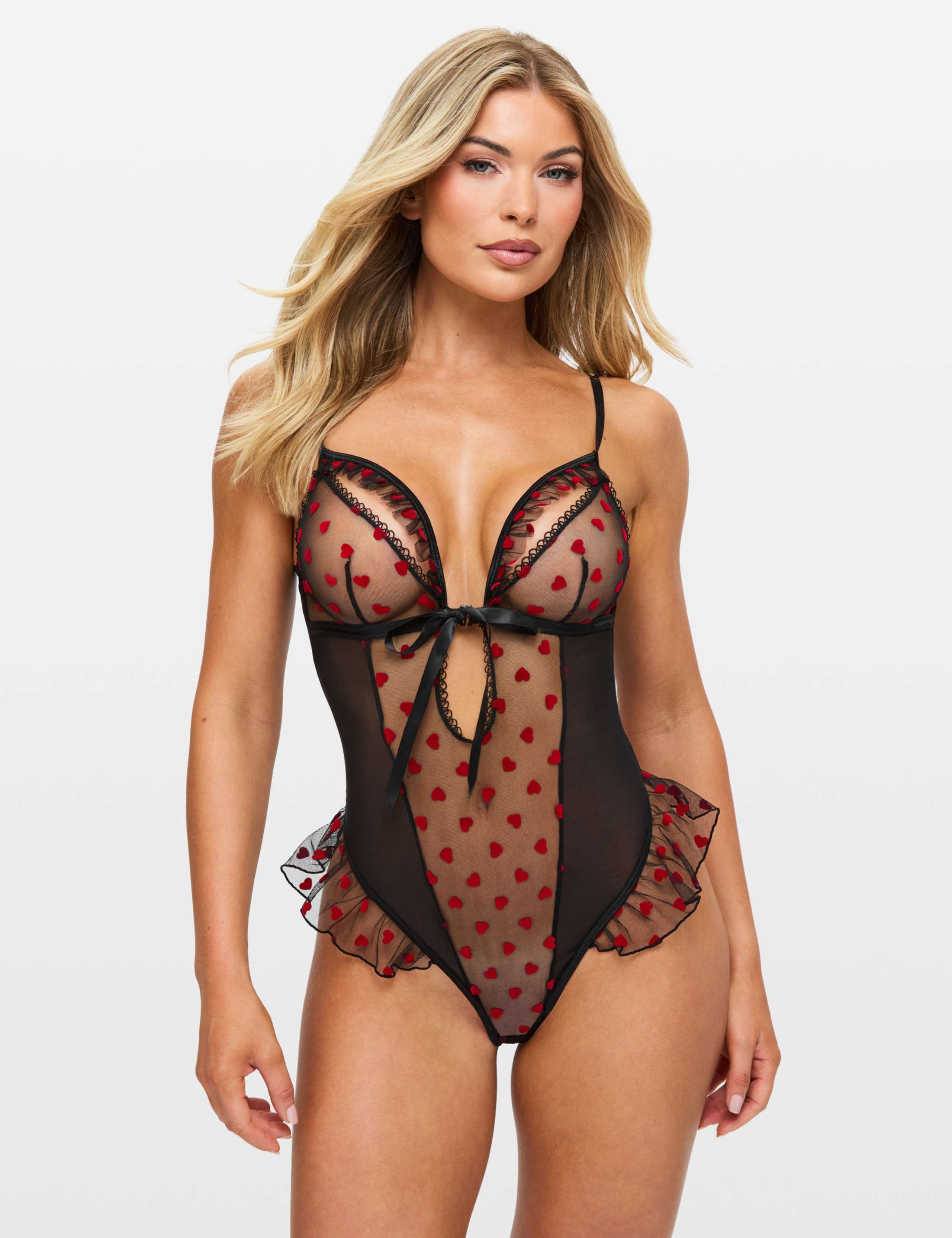 Heart Print Crotchless Teddy