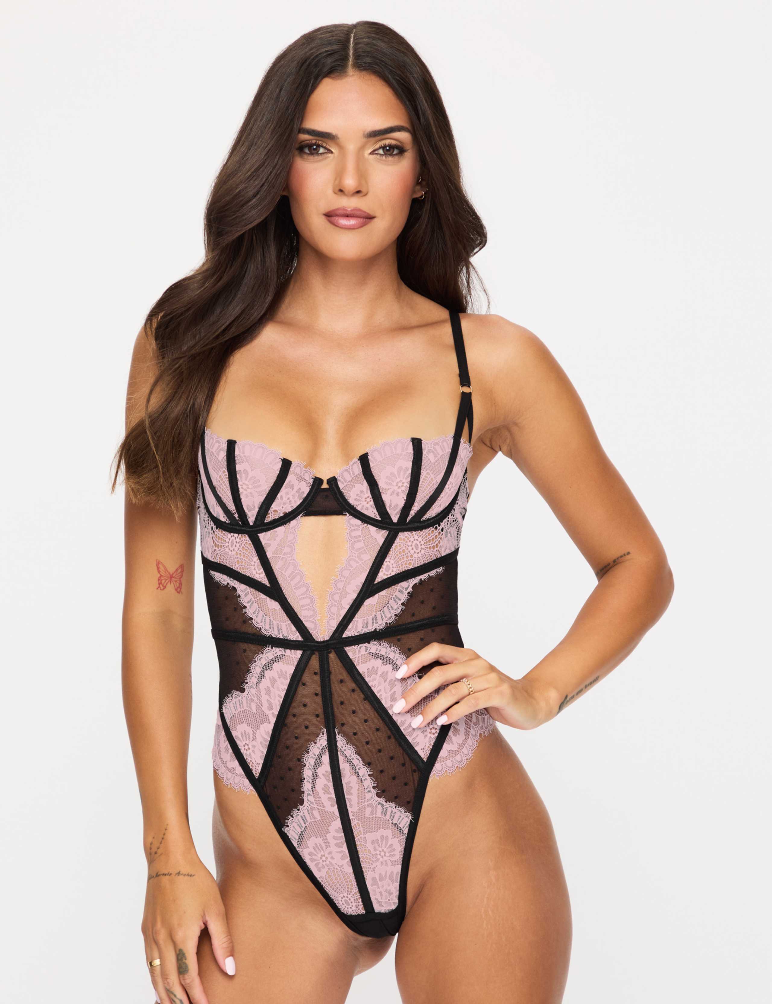 Lace Spot Print Crotchless Body